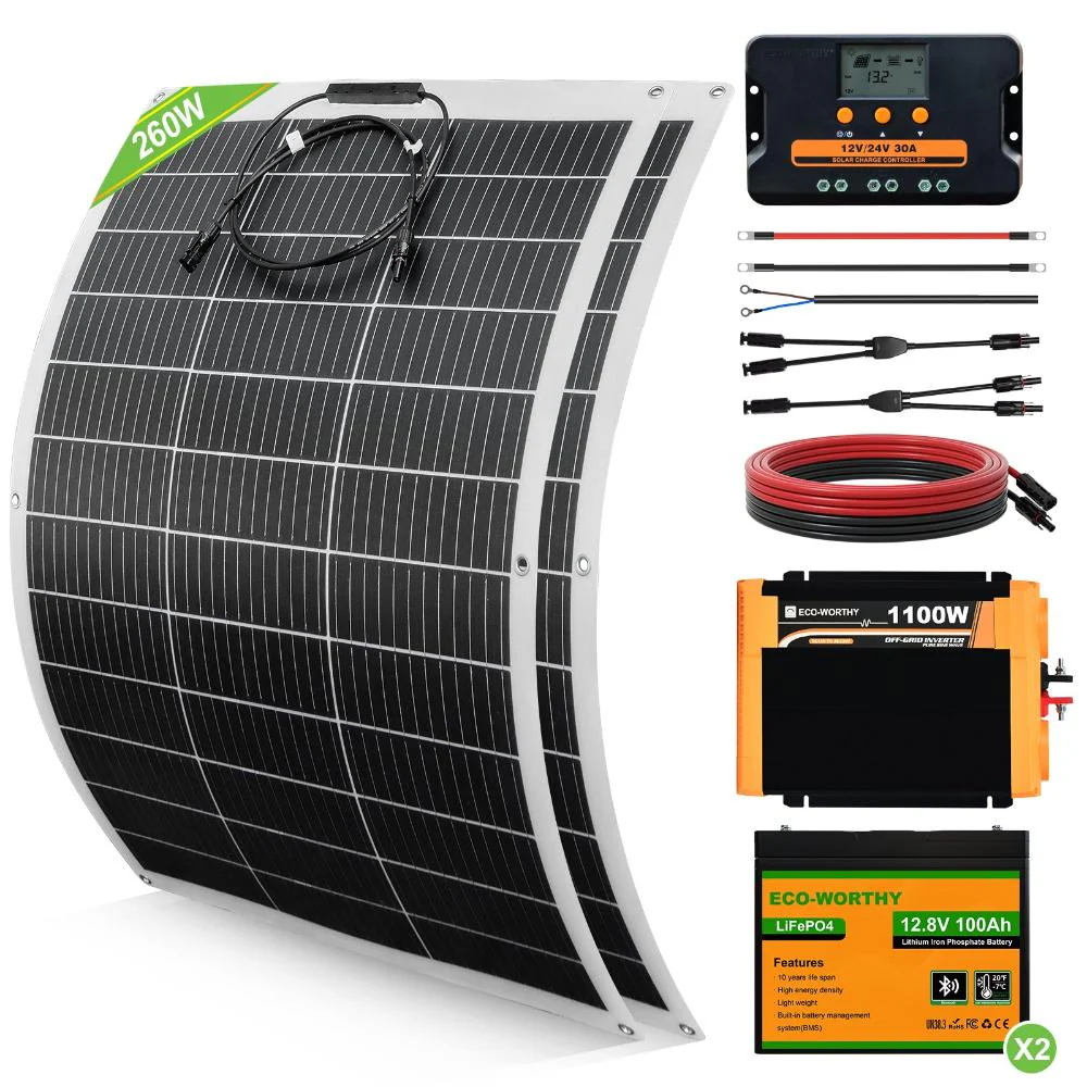 130W 260W 390W 520W 12V 1/2/3/4-panneau Solaire Autonome avec Batterie au Lithium - Image 13