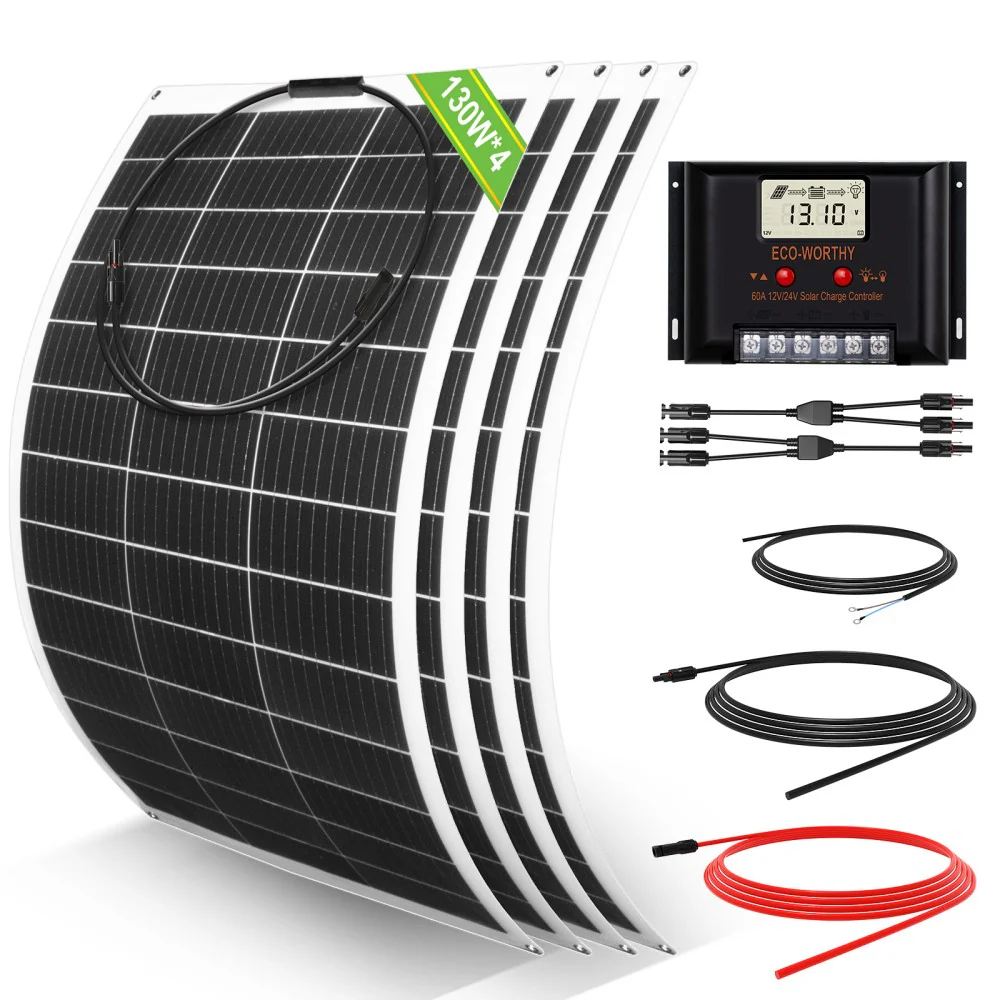 130W 260W 390W 520W 12V 1/2/3/4-panneau Solaire Autonome avec Panneau Mono Flexible 130W - Image 11
