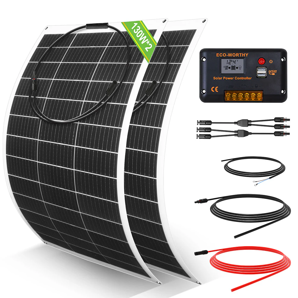 130W 260W 390W 520W 12V 1/2/3/4-panneau Solaire Autonome avec Panneau Mono Flexible 130W - Image 9