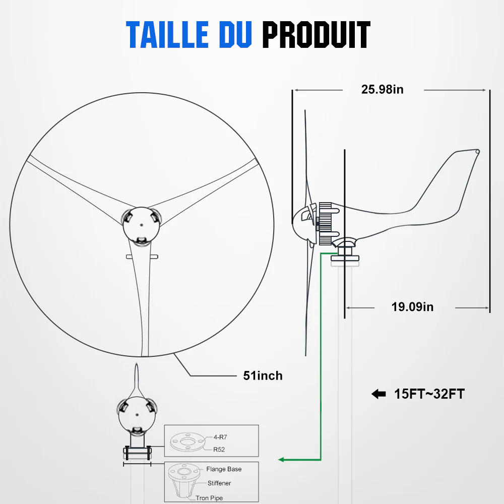 400W 12V/24V Générateur d'éolienne avec contrôleur hybride 40A - Image 6