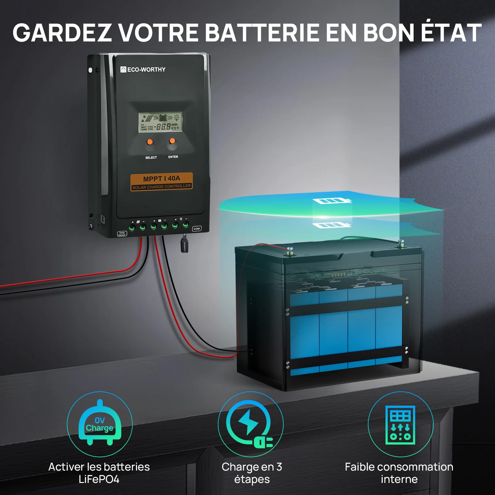 40A MPPT OLED Affichage Régulateur de Charge Solaire Régulateur 12V/24V Autoswitch - Image 6