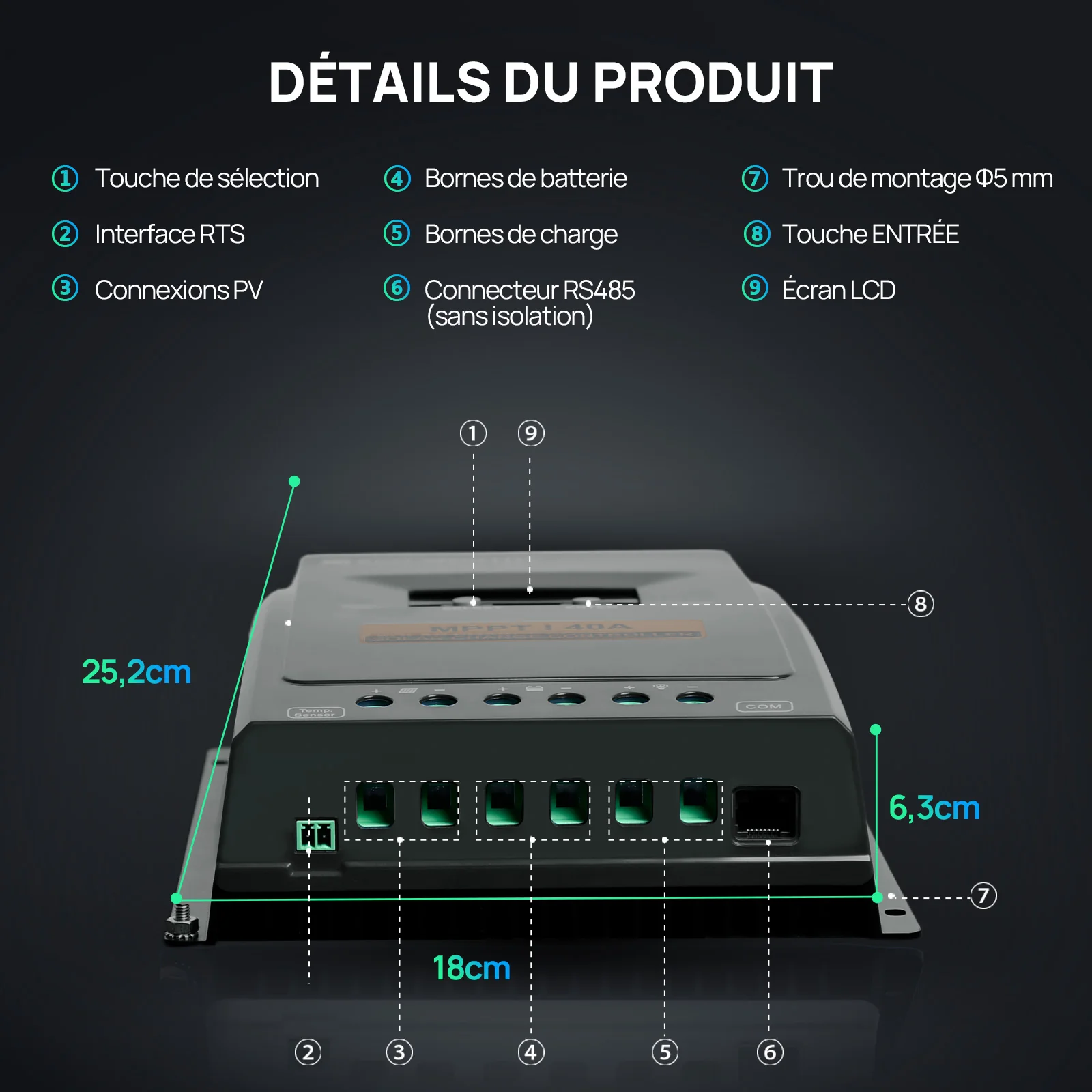 40A MPPT OLED Affichage Régulateur de Charge Solaire Régulateur 12V/24V Autoswitch - Image 8