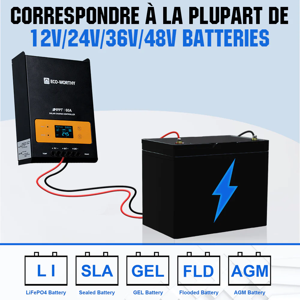 60A MPPT OLED Affichage Régulateur de Charge Solaire Régulateur 12/24/36/48V - Image 3