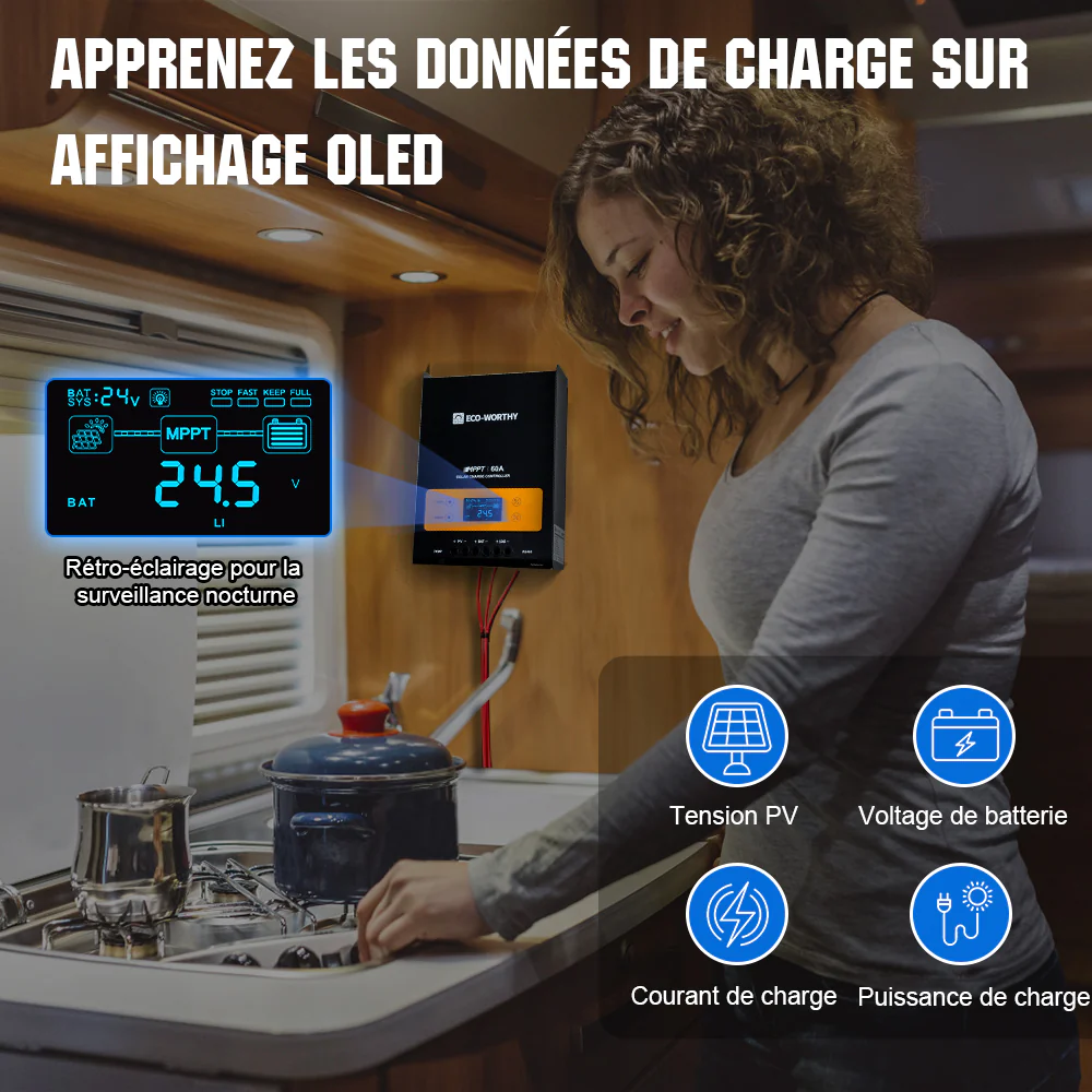 60A MPPT OLED Affichage Régulateur de Charge Solaire Régulateur 12/24/36/48V - Image 5