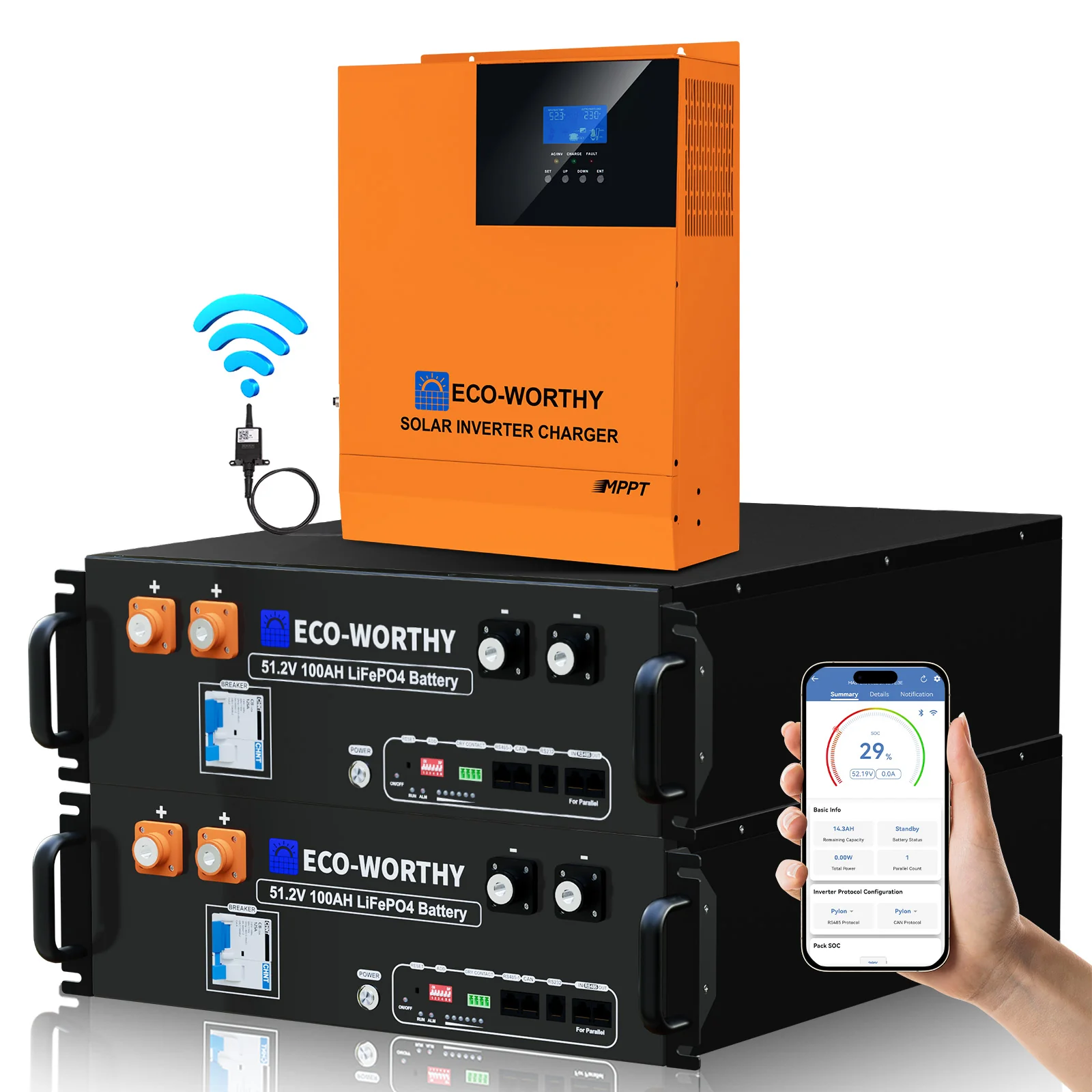 Eco-Worthy Kit d'alimentation de secours (5,12 kWh / 10,24 kWh) avec batterie au lithium 48V 100 Ah et onduleur tout-en-un 5000 W - Image 10