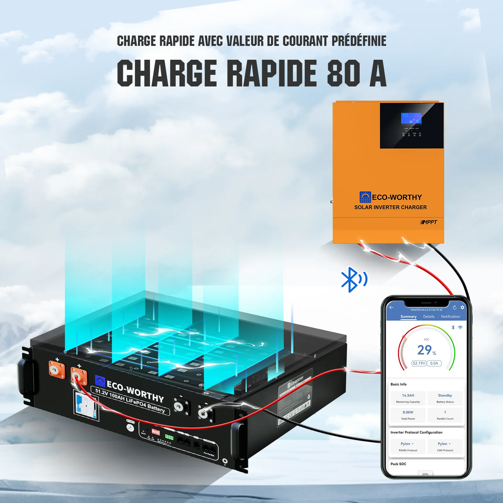 Eco-Worthy Kit d'alimentation de secours (5,12 kWh / 10,24 kWh) avec batterie au lithium 48V 100 Ah et onduleur tout-en-un 5000 W - Image 3