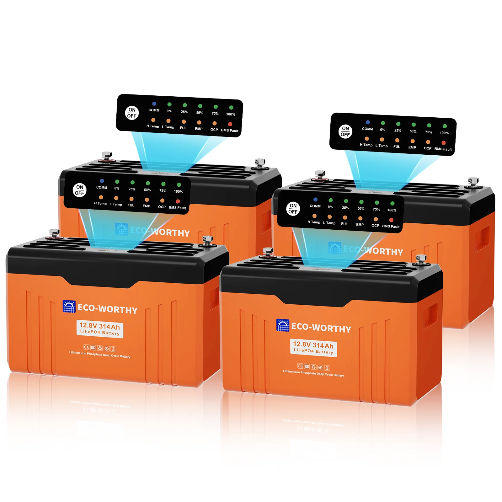 Eco-Worthy Batterie Lithium 12V 314Ah LiFePO4 Bluetooth Avec Indicateur LED (Données SOC et Niveau de Batterie) - Image 11