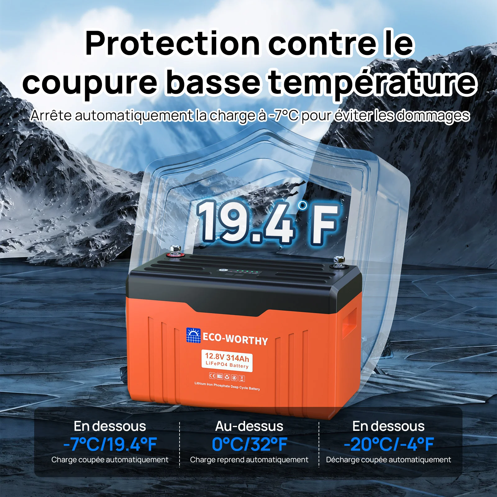 Eco-Worthy Batterie Lithium 12V 314Ah LiFePO4 Bluetooth Avec Indicateur LED (Données SOC et Niveau de Batterie) - Image 4