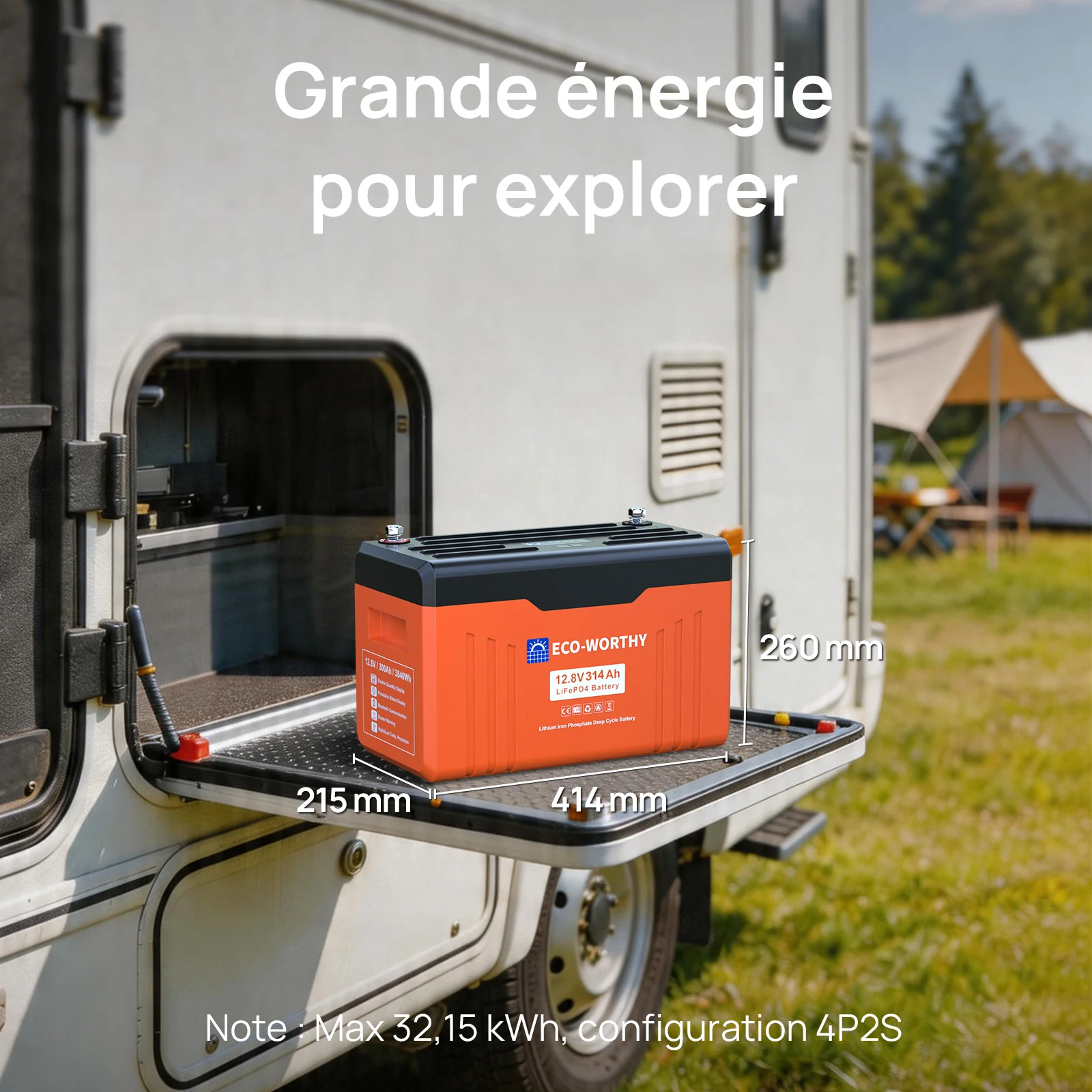 Eco-Worthy Batterie Lithium 12V 314Ah LiFePO4 Bluetooth Avec Indicateur LED (Données SOC et Niveau de Batterie) - Image 5