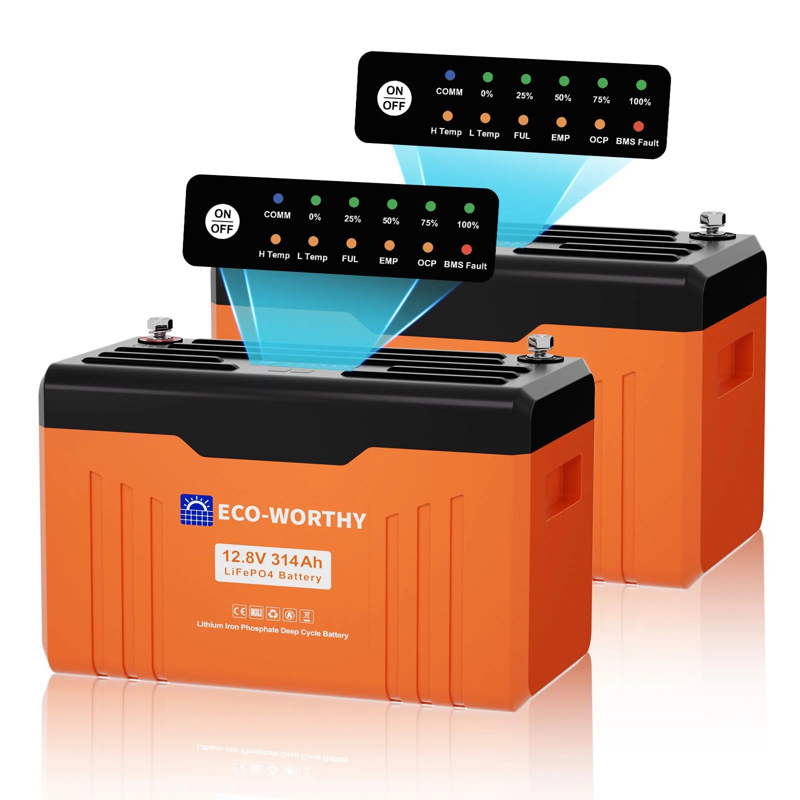 Eco-Worthy Batterie Lithium 12V 314Ah LiFePO4 Bluetooth Avec Indicateur LED (Données SOC et Niveau de Batterie) - Image 9