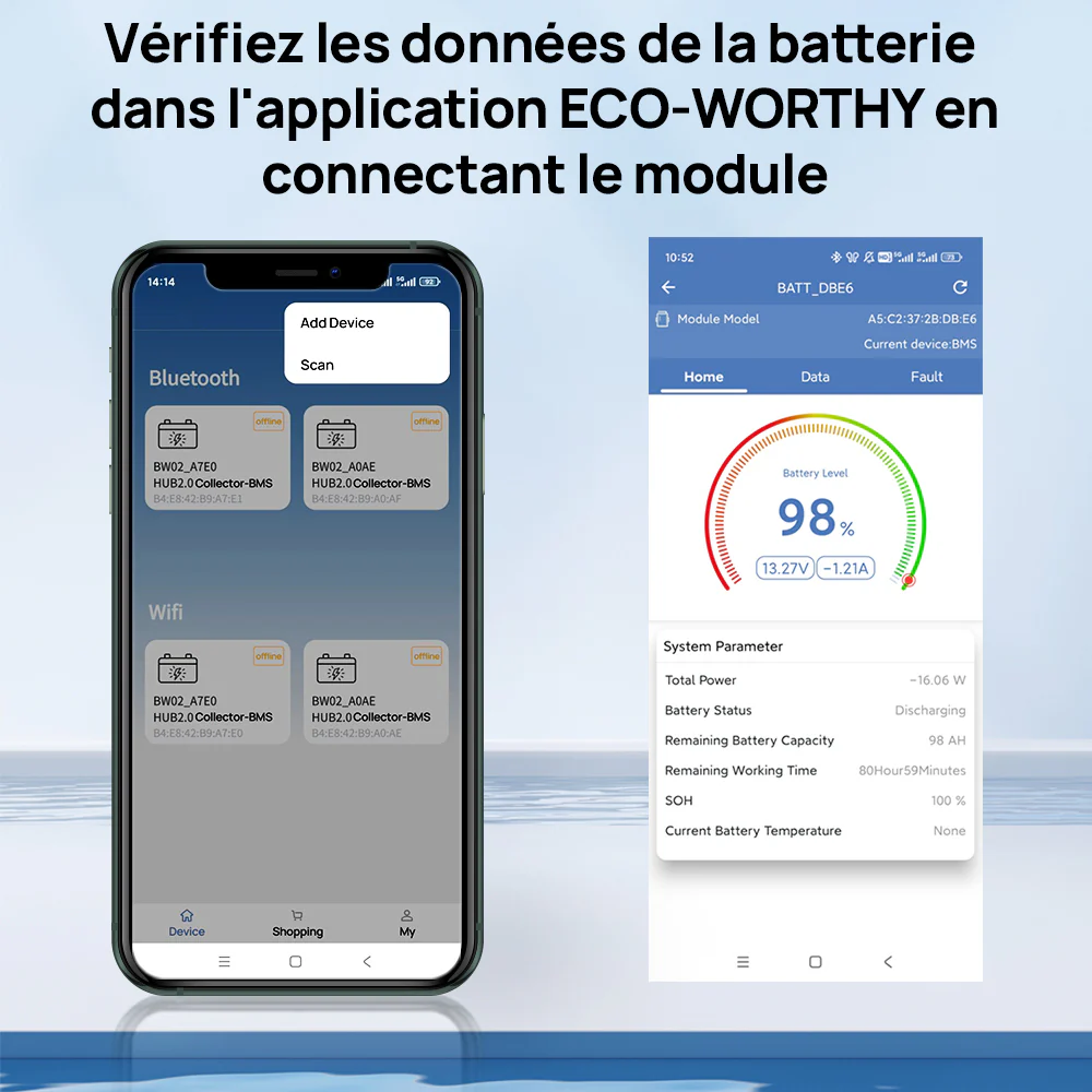 Eco-Worthy Batterie au lithium LiFePO4 12V100Ah Bluetooth, Lumières LED SOC - Image 5