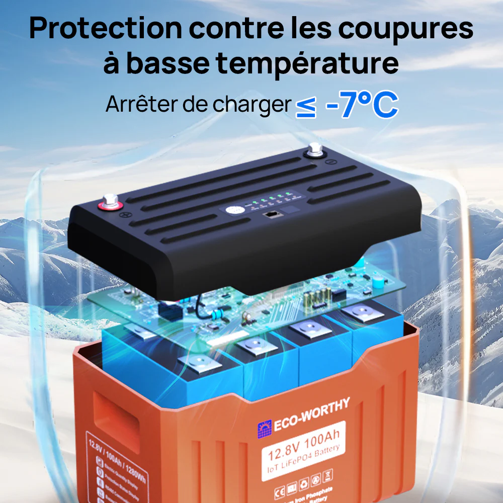 Eco-Worthy Batterie au lithium LiFePO4 12V100Ah Bluetooth, Lumières LED SOC - Image 6