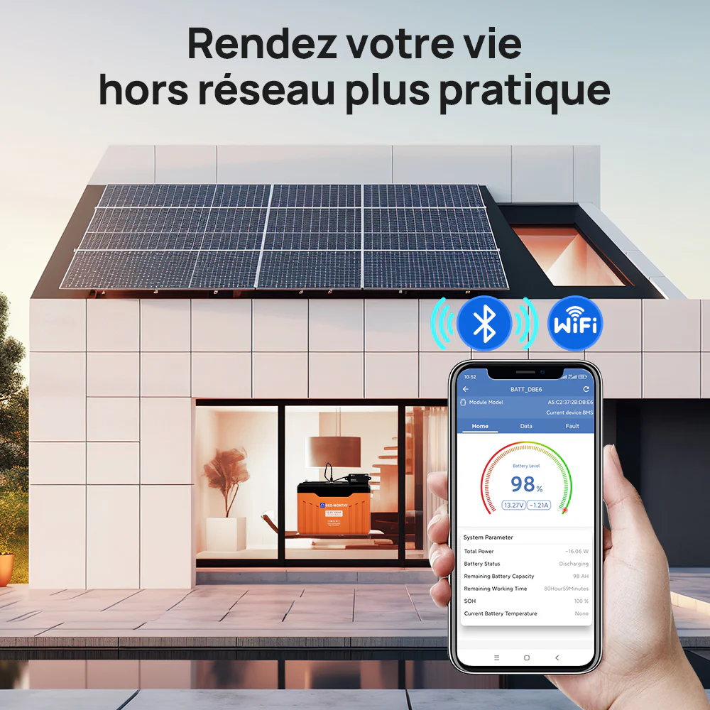 Eco-Worthy Batterie au lithium LiFePO4 12V100Ah Bluetooth, Lumières LED SOC - Image 9