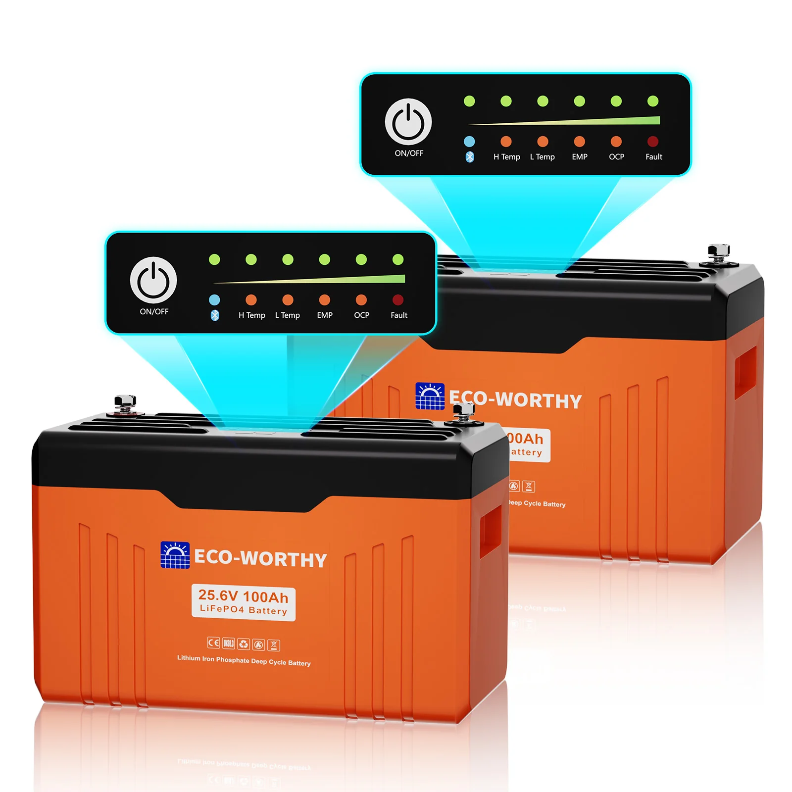 Eco-Worthy Batterie au lithium LiFePO4 24V 100Ah Bluetooth avec protection basse température, Lumières LED SOC, 100A BMS - Image 10