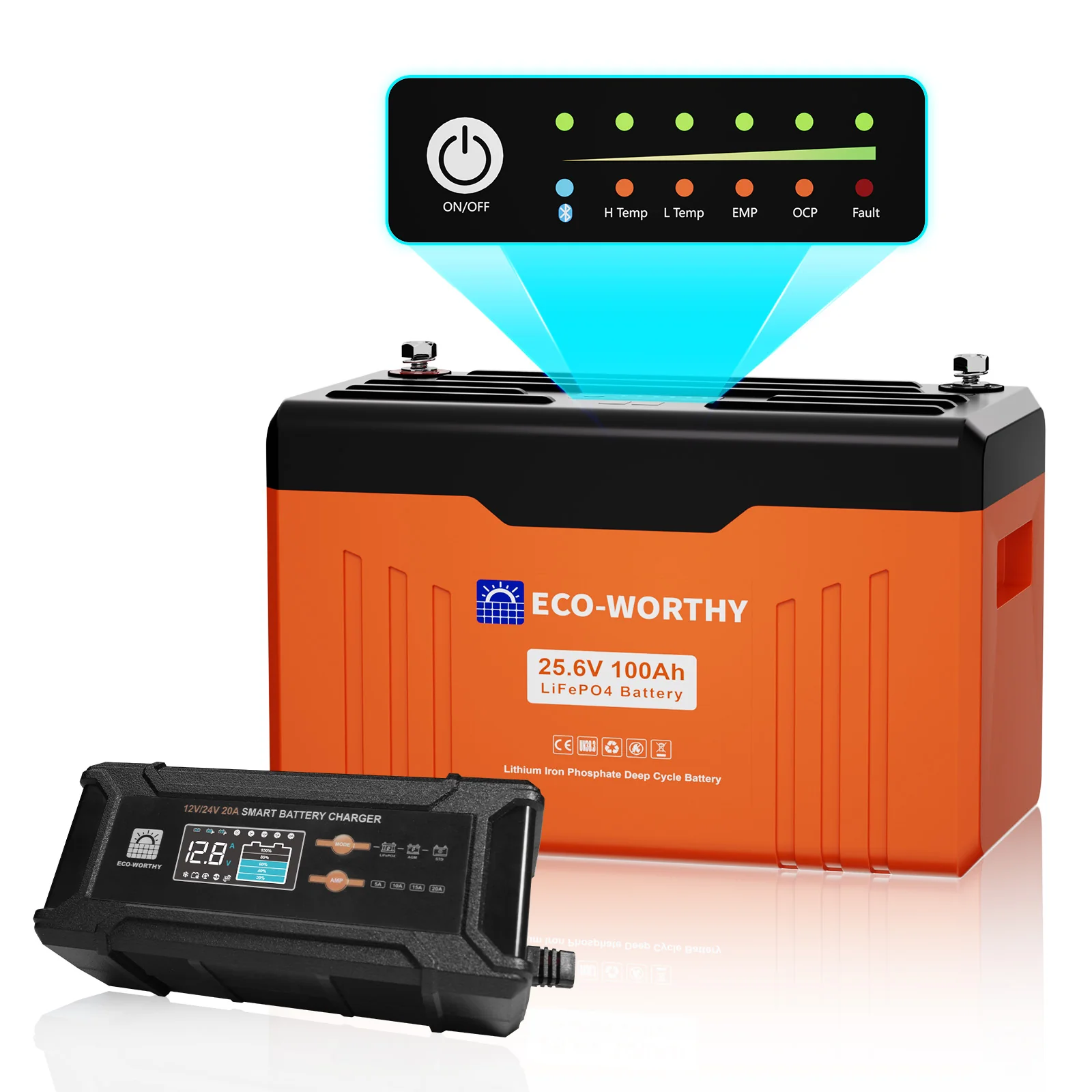 Eco-Worthy Batterie au lithium LiFePO4 24V 100Ah Bluetooth avec protection basse température, Lumières LED SOC, 100A BMS - Image 12