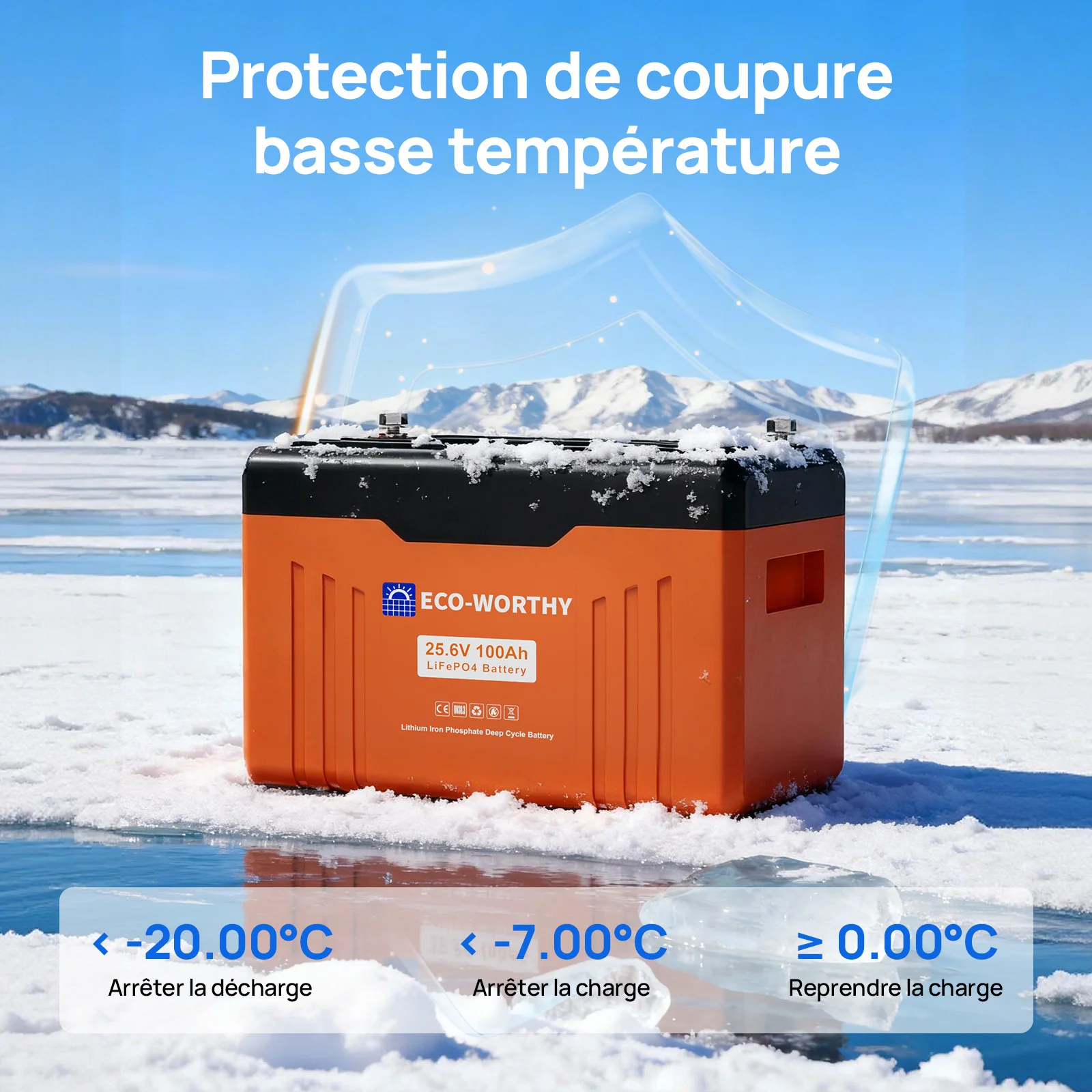 Eco-Worthy Batterie au lithium LiFePO4 24V 100Ah Bluetooth avec protection basse température, Lumières LED SOC, 100A BMS - Image 4