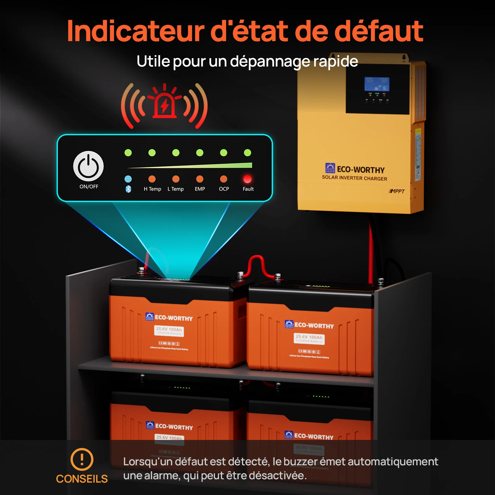 Eco-Worthy Batterie au lithium LiFePO4 24V 100Ah Bluetooth avec protection basse température, Lumières LED SOC, 100A BMS - Image 6