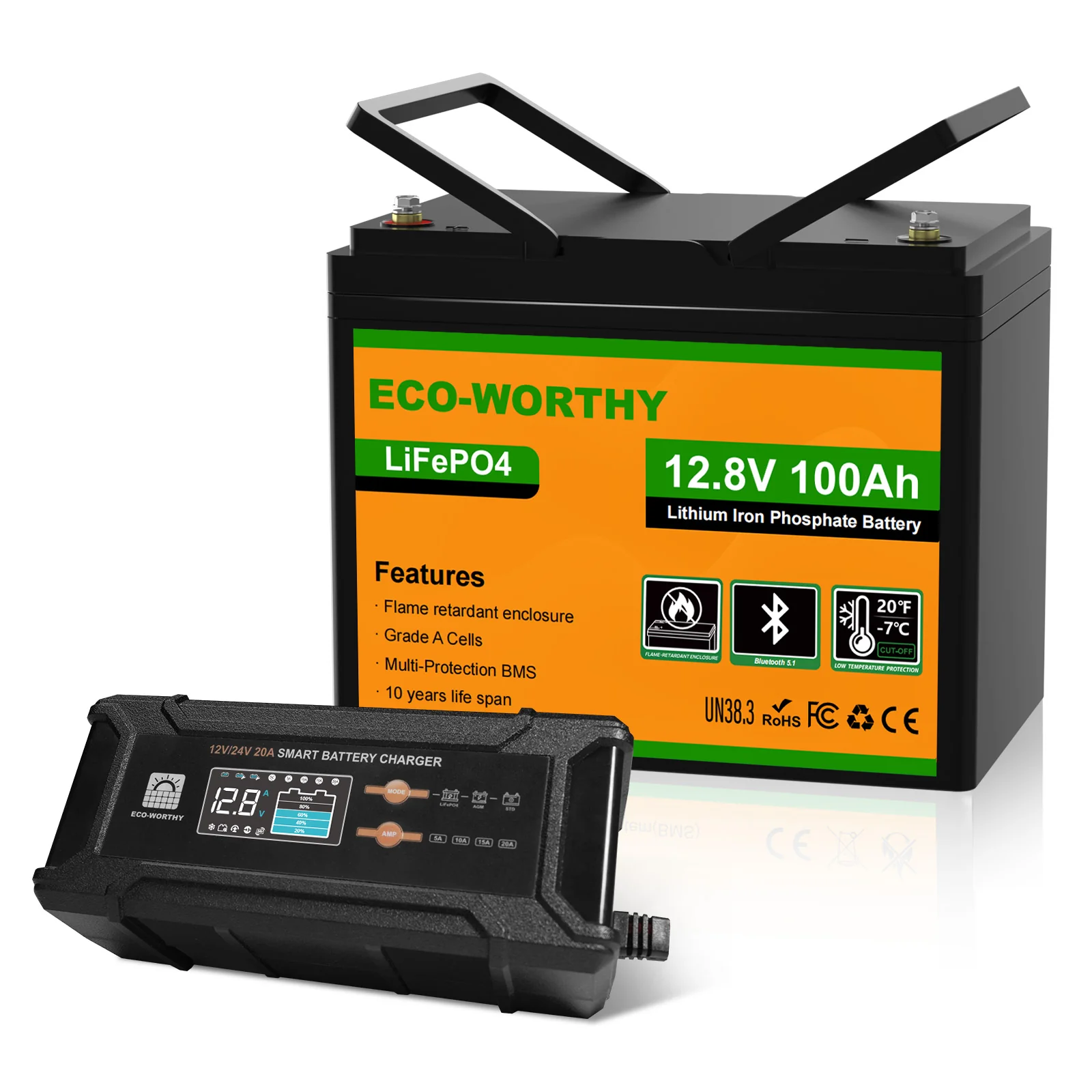 Eco-Worthy Batterie lithium LiFePO4 12V 100Ah avec Bluetooth-Prot. basse temp. - Image 12