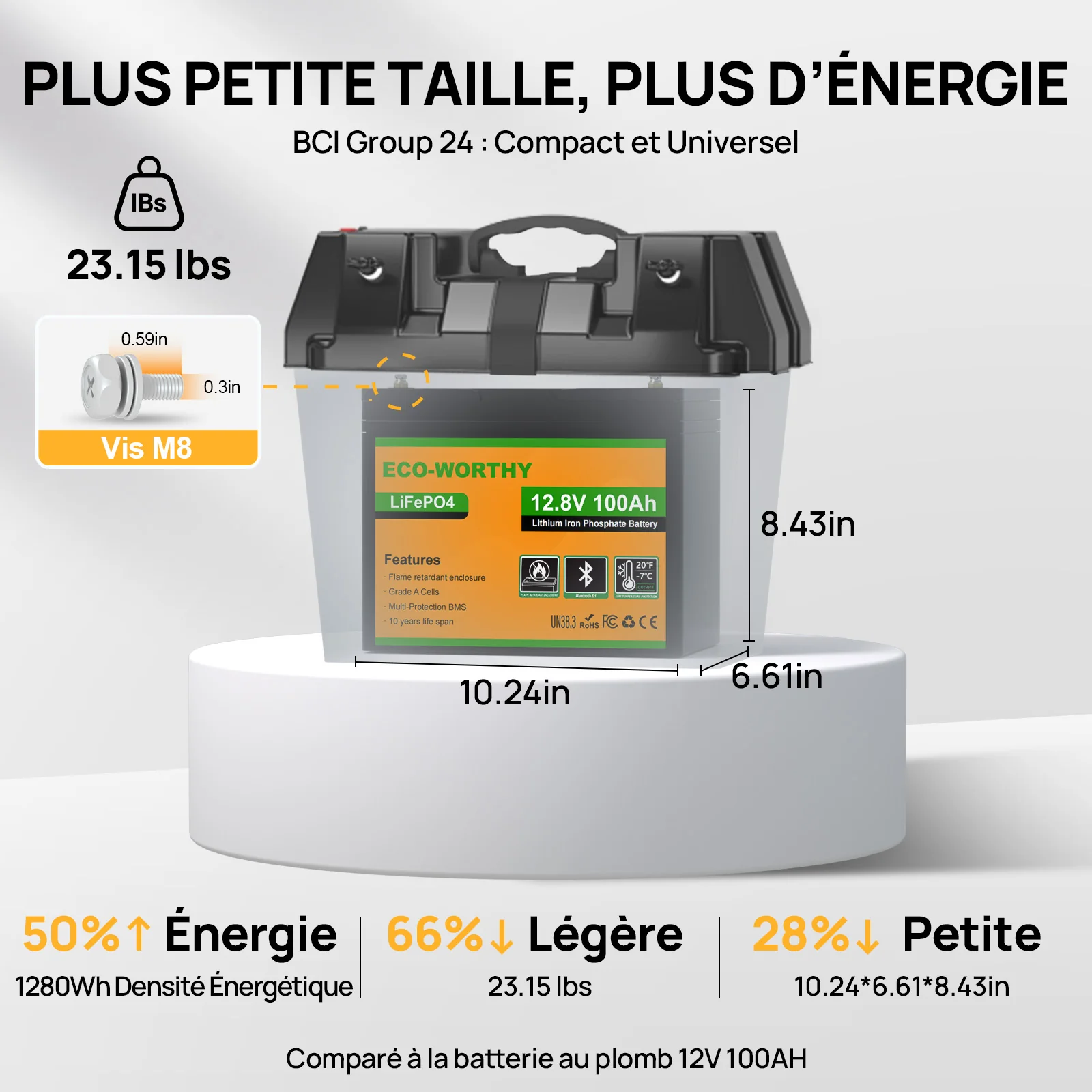 Eco-Worthy Batterie lithium LiFePO4 12V 100Ah avec Bluetooth-Prot. basse temp. - Image 4