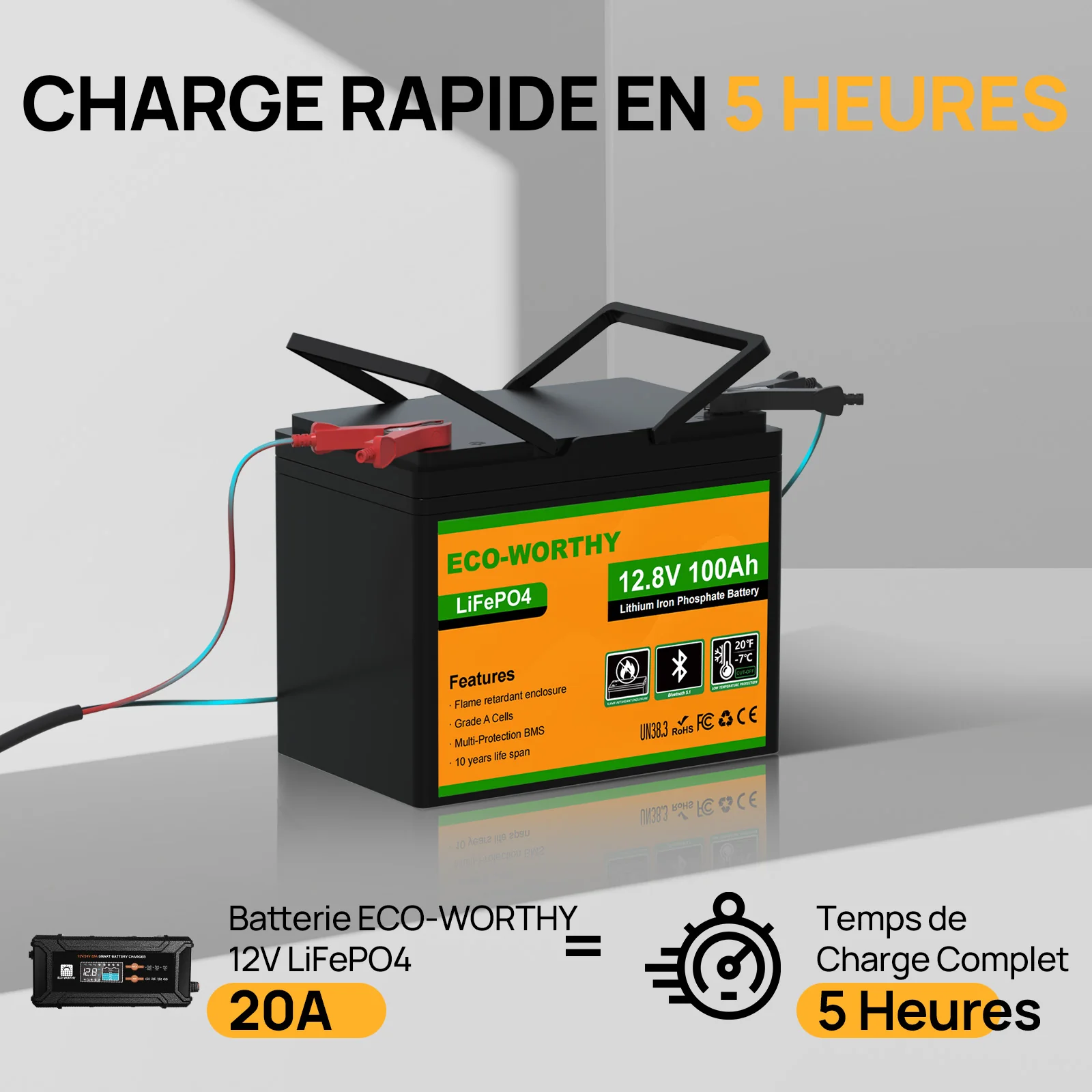 Eco-Worthy Batterie lithium LiFePO4 12V 100Ah avec Bluetooth-Prot. basse temp. - Image 5