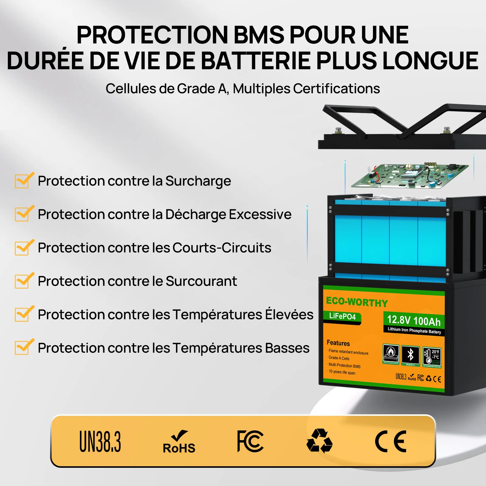 Eco-Worthy Batterie lithium LiFePO4 12V 100Ah avec Bluetooth-Prot. basse temp. - Image 7