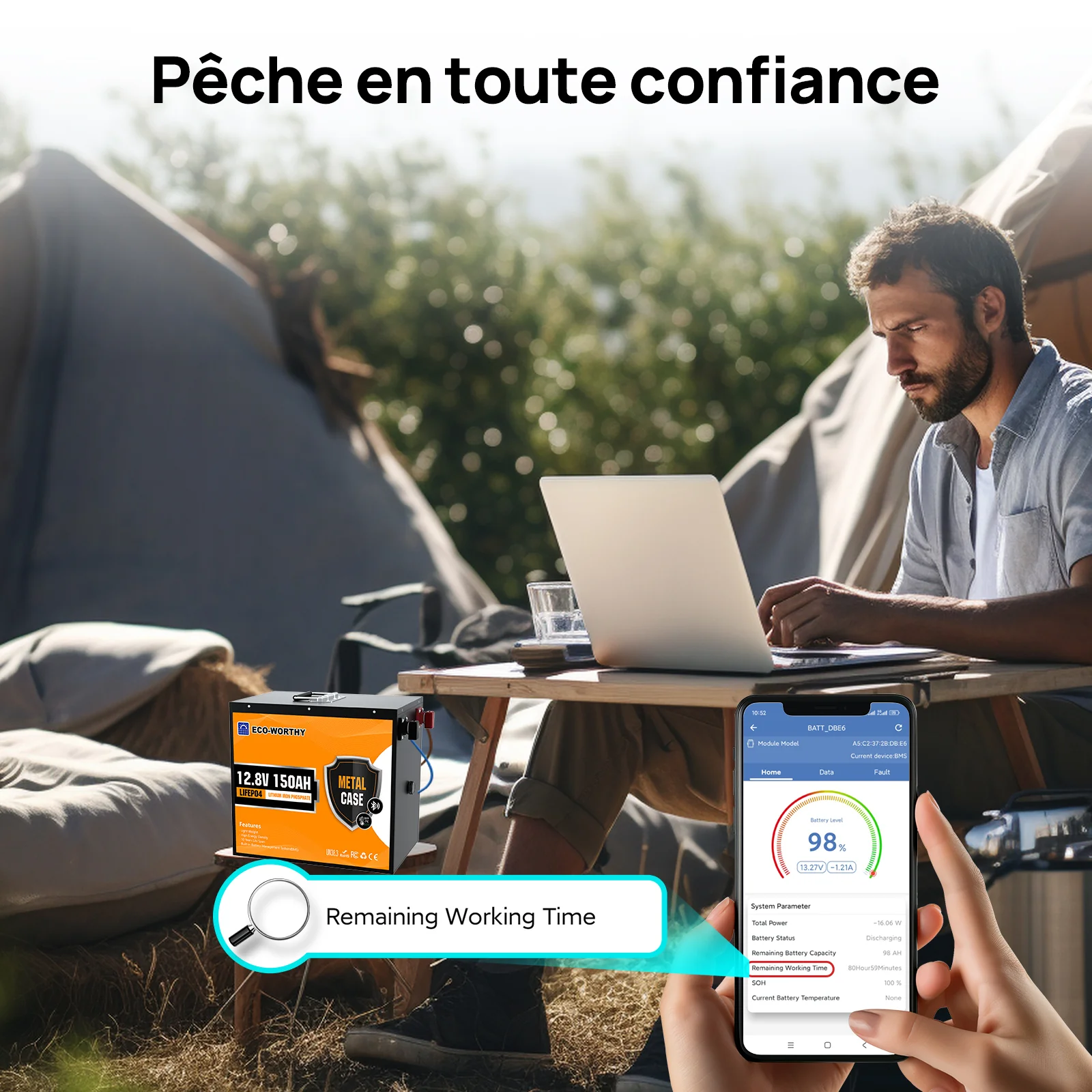 Eco-Worthy Batterie lithium LiFePO4 12V 150Ah Avec Bluetooth-Protection basse température - Image 3