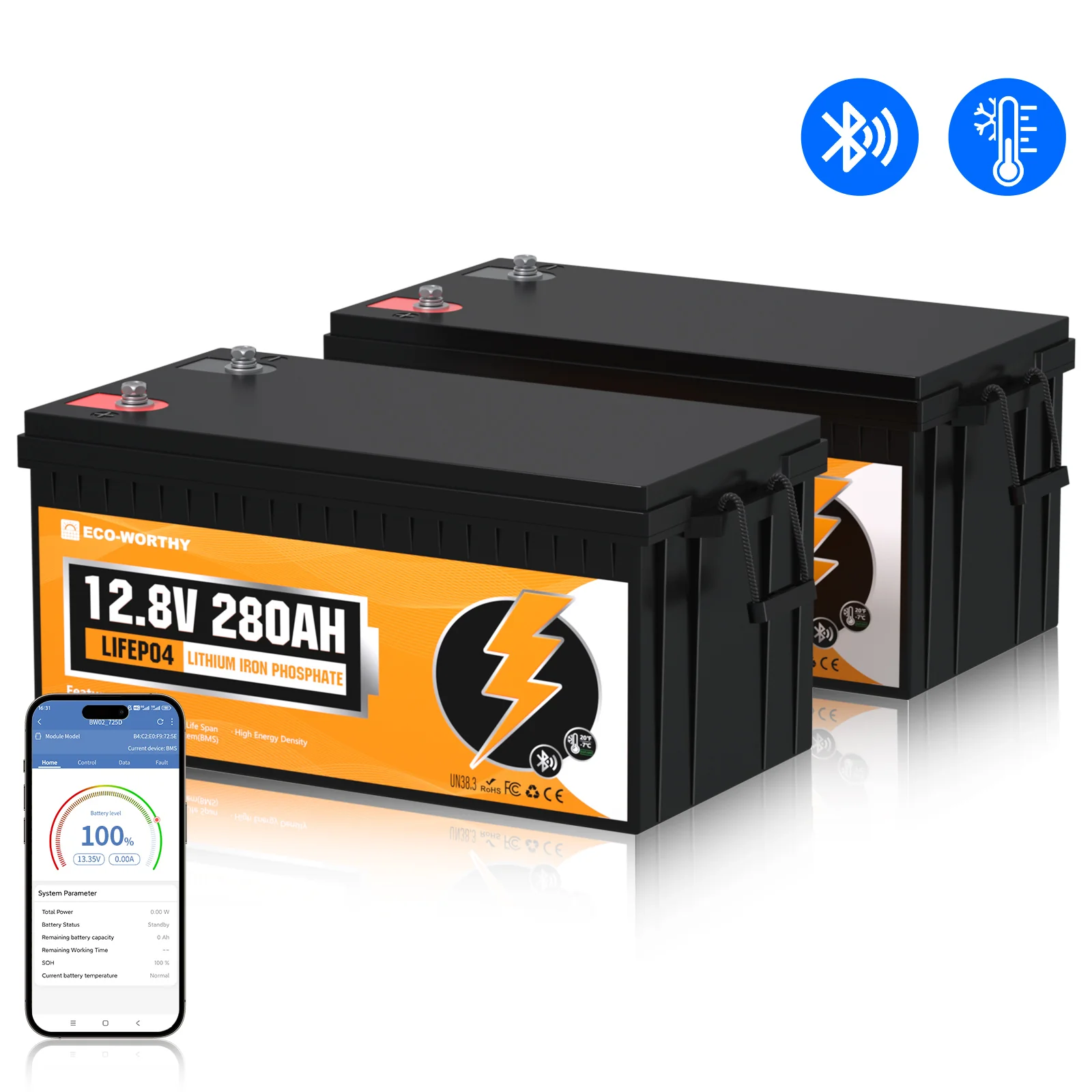 Eco-Worthy Batterie lithium 12V 280Ah Lifepo4 avec Bluetooth et Basse température - Image 10