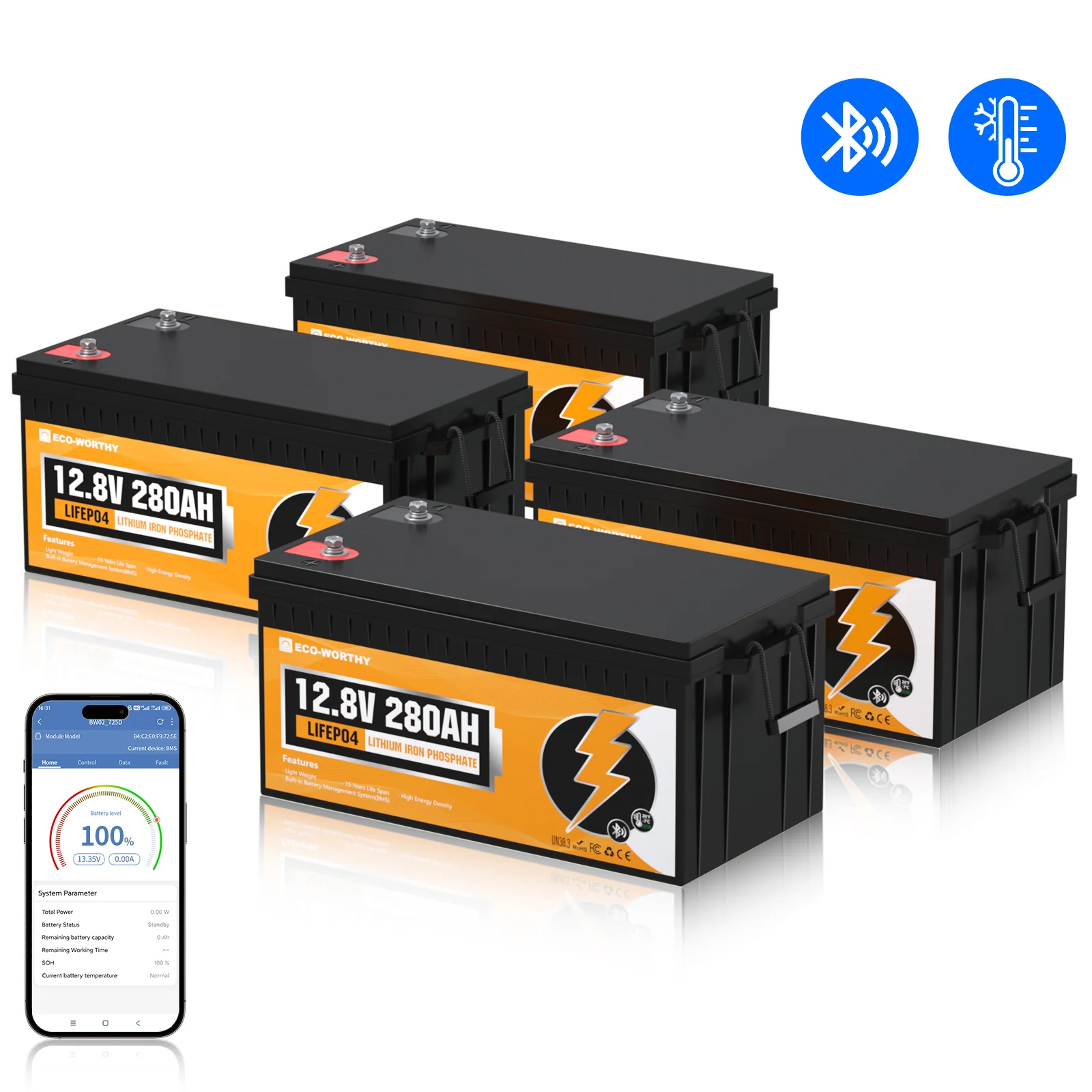 Eco-Worthy Batterie lithium 12V 280Ah Lifepo4 avec Bluetooth et Basse température - Image 11