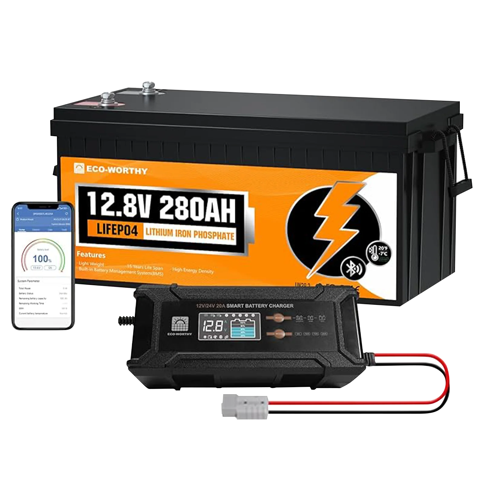 Eco-Worthy Batterie lithium 12V 280Ah Lifepo4 avec Bluetooth et Basse température - Image 9