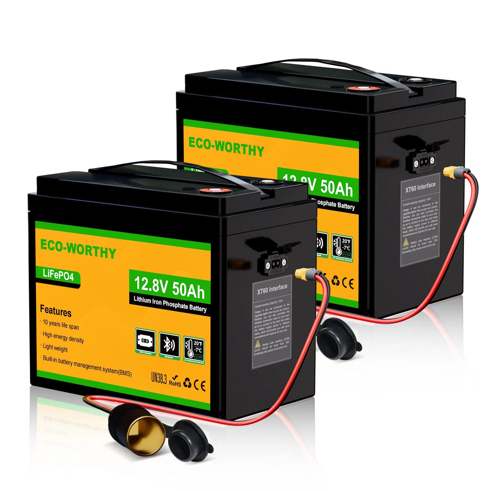 Eco-Worthy Batterie LiFePO4 12V 50Ah avec XT60, Bluetooth, BMS et protection basses températures - Image 10