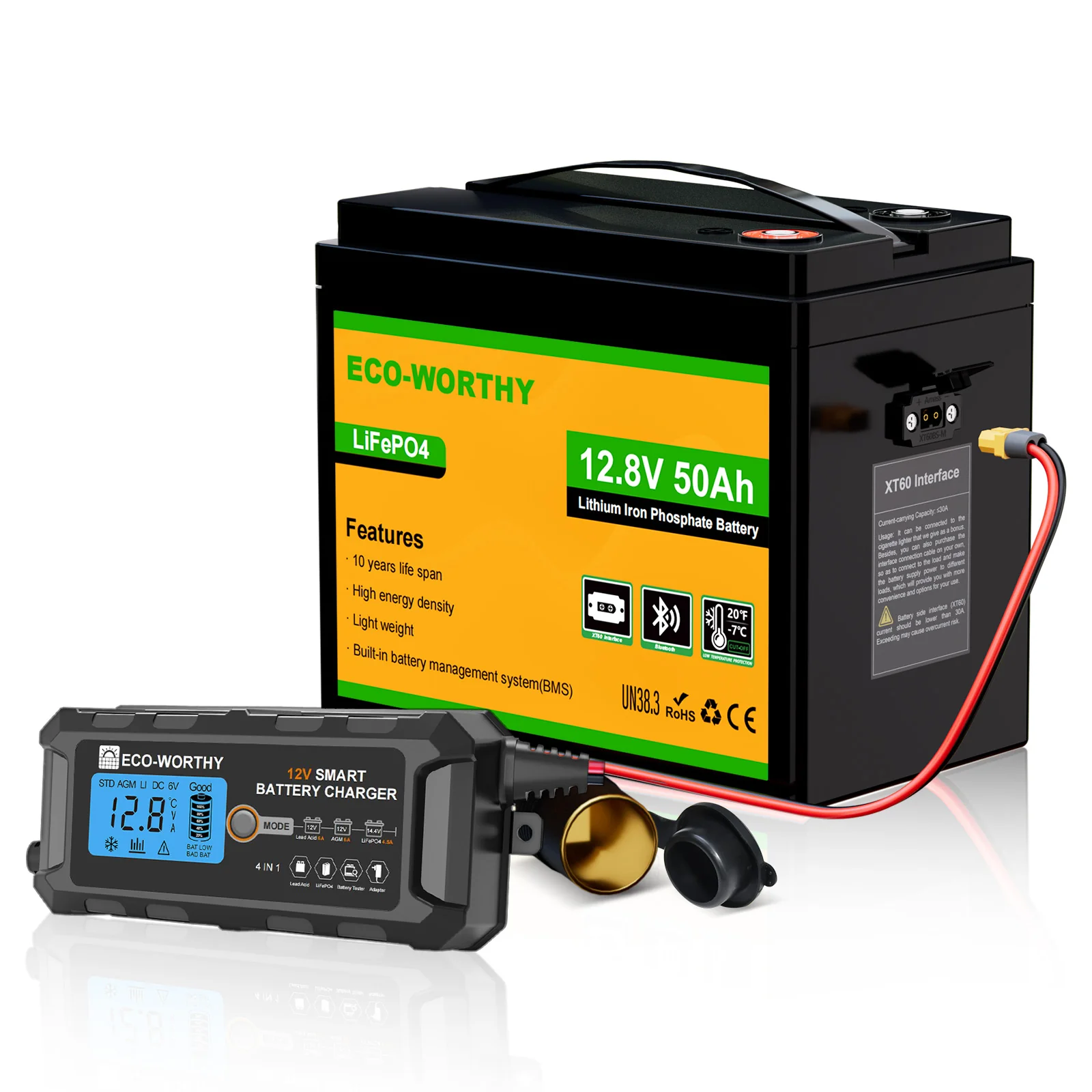 Eco-Worthy Batterie LiFePO4 12V 50Ah avec XT60, Bluetooth, BMS et protection basses températures - Image 11