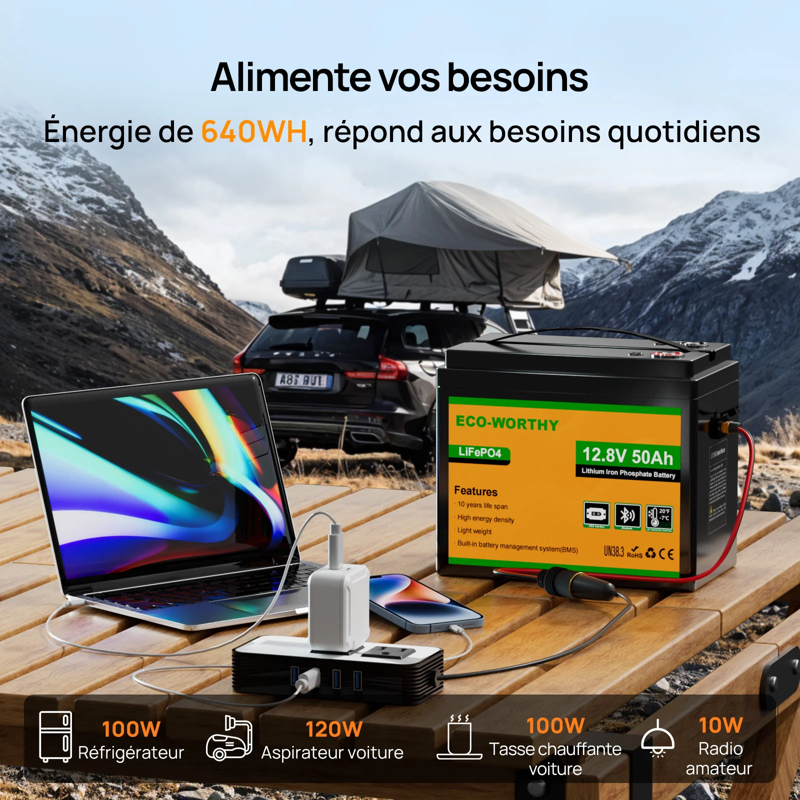 Eco-Worthy Batterie LiFePO4 12V 50Ah avec XT60, Bluetooth, BMS et protection basses températures - Image 6