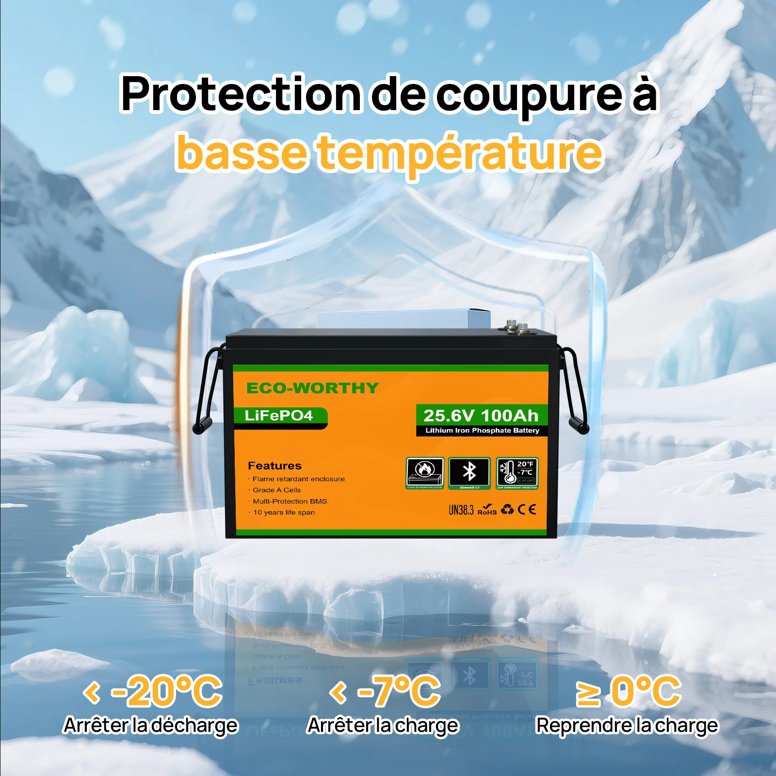 Eco-Worthy Batterie au lithium LiFePO4 24 V 100 Ah avec Bluetooth et protection contre les basses températures - Image 3