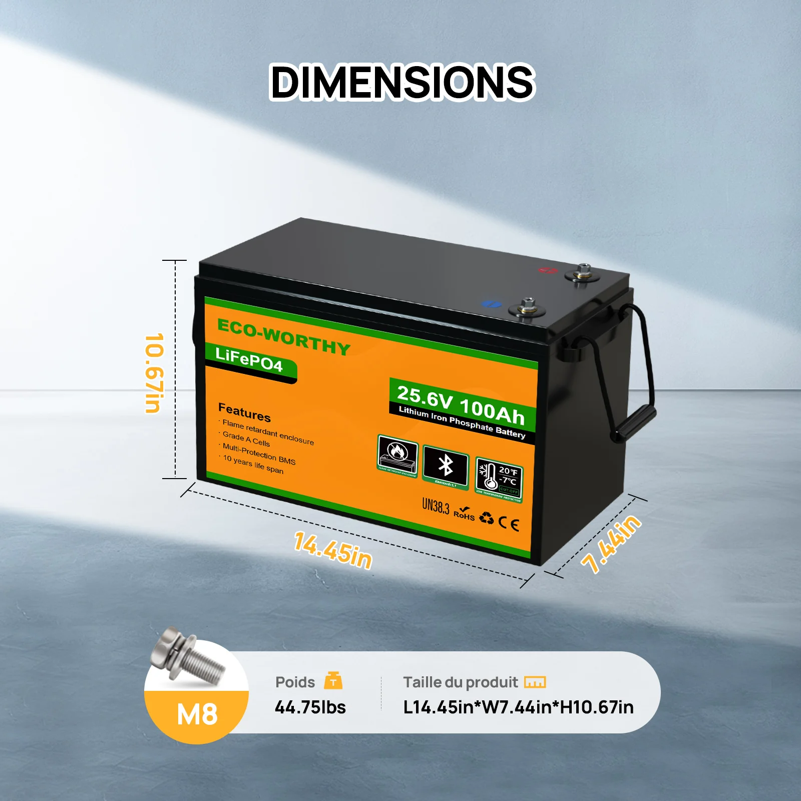 Eco-Worthy Batterie au lithium LiFePO4 24 V 100 Ah avec Bluetooth et protection contre les basses températures - Image 8