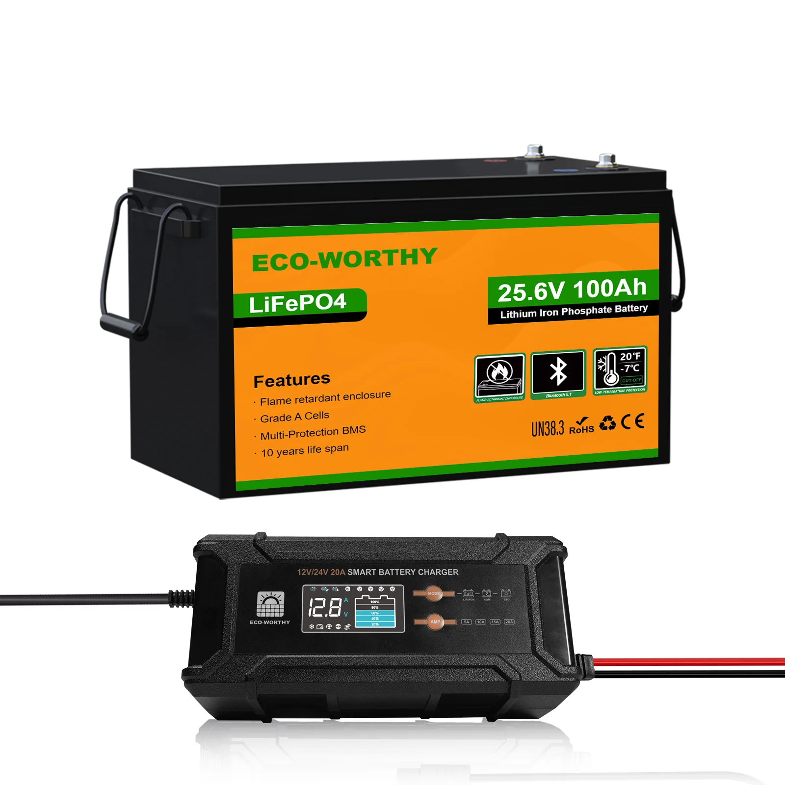 Eco-Worthy Batterie au lithium LiFePO4 24 V 100 Ah avec Bluetooth et protection contre les basses températures - Image 9