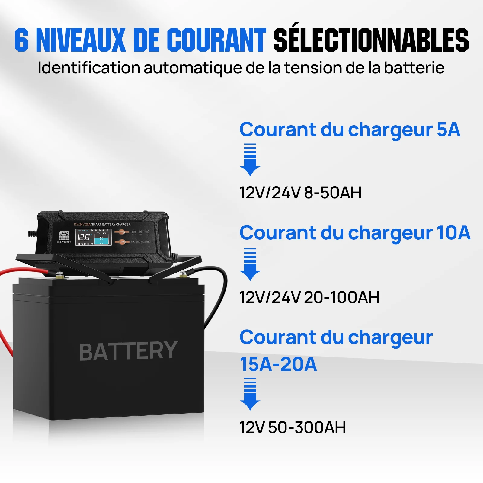 Chargeur de batterie intelligent 20A 12V/24V avec écran LCD pour la plupart des batteries - Image 3