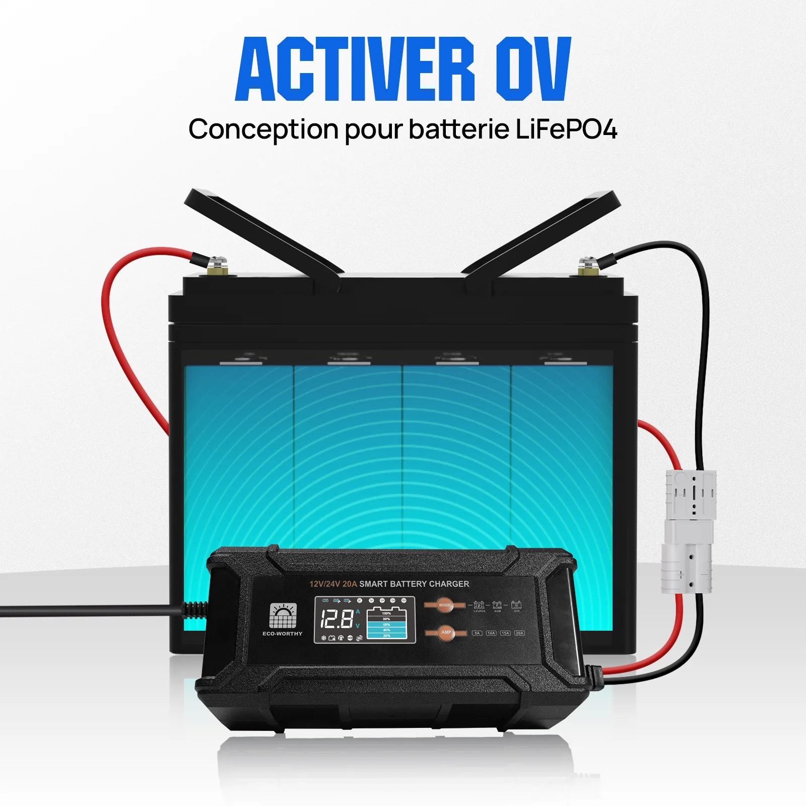 Chargeur de batterie intelligent 20A 12V/24V avec écran LCD pour la plupart des batteries - Image 4
