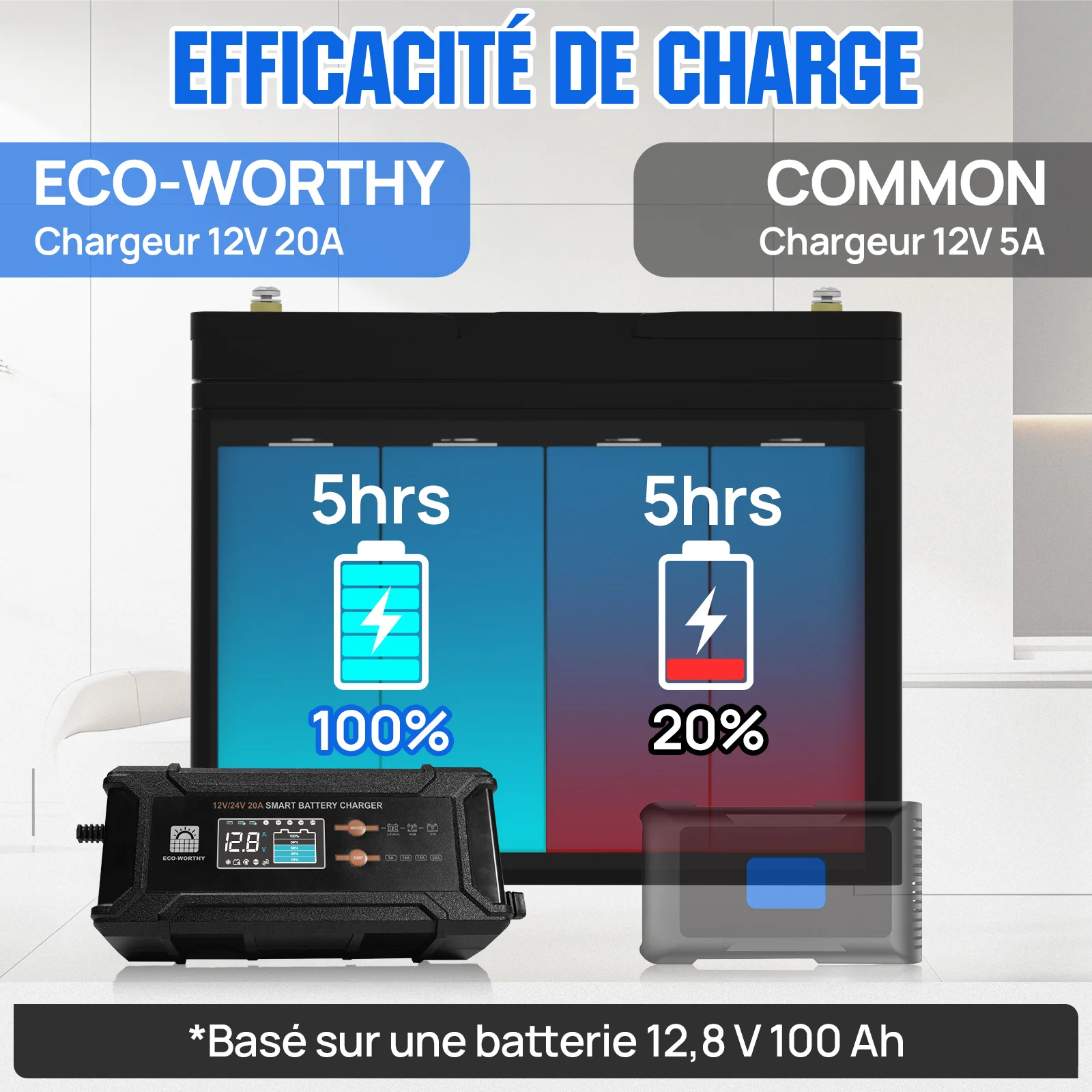Chargeur de batterie intelligent 20A 12V/24V avec écran LCD pour la plupart des batteries - Image 6