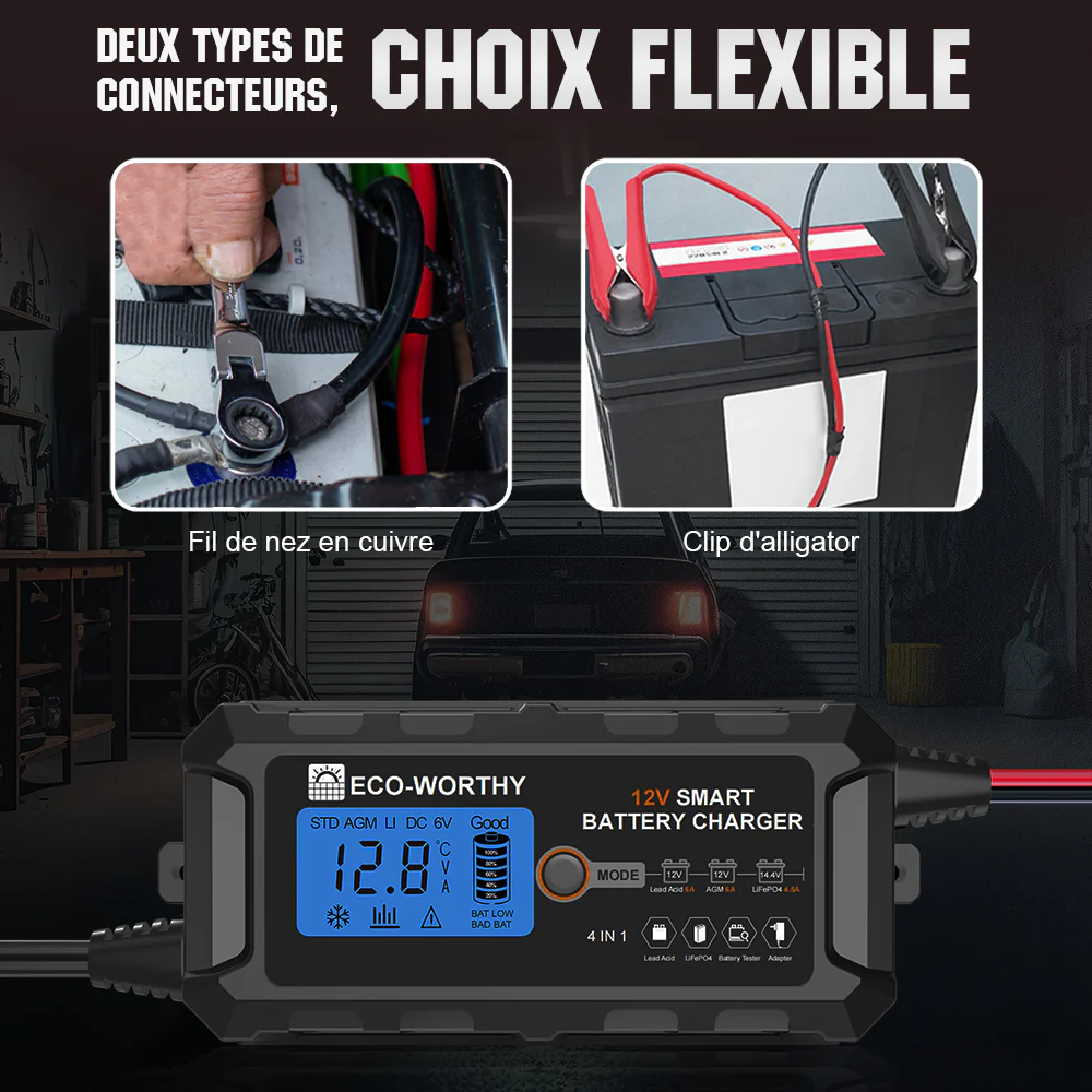 Chargeur de batterie intelligent automatique 5A & 10A 12V avec écran LCD pour batteries au lithium (LiFePO4) - Image 7