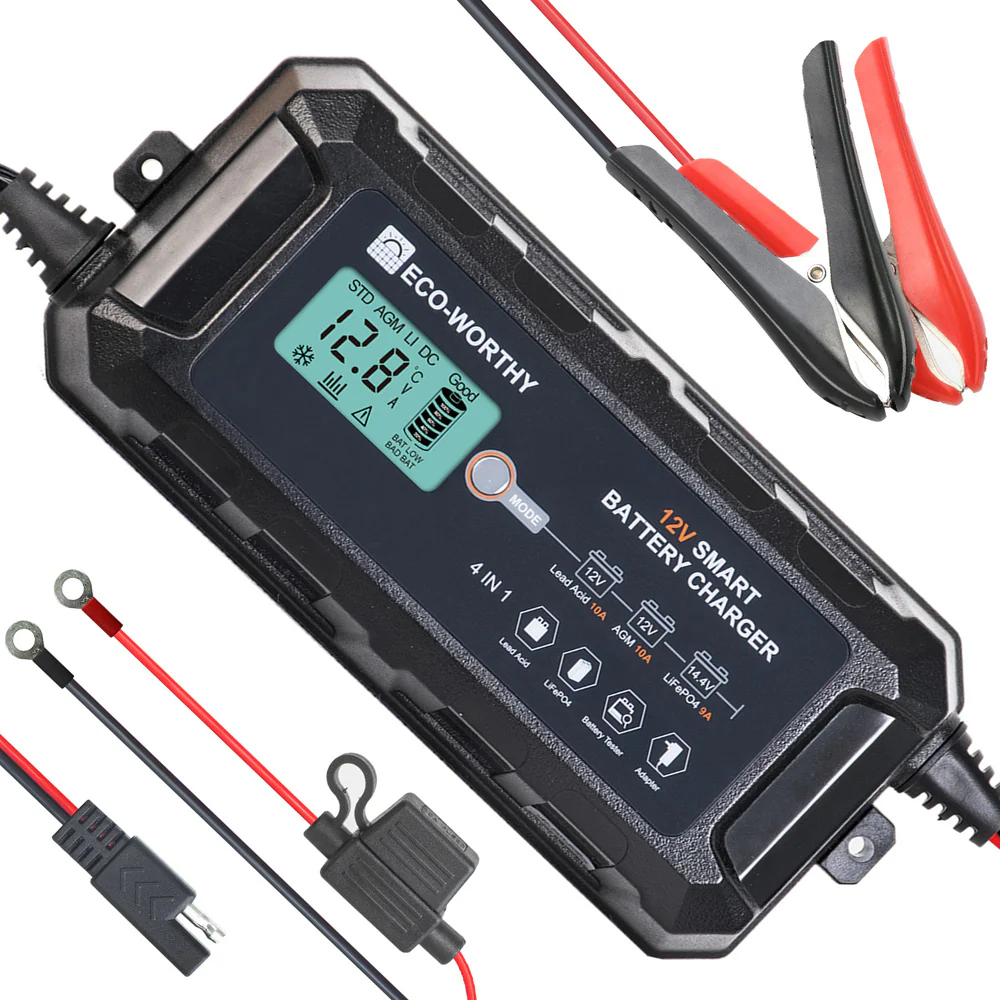 Chargeur de batterie intelligent automatique 5A & 10A 12V avec écran LCD pour batteries au lithium (LiFePO4) - Image 9