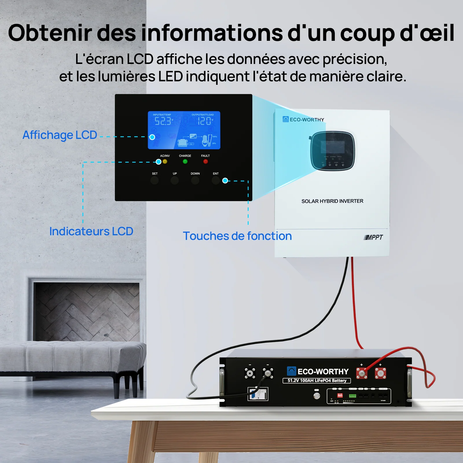 Chargeur-onduleur Solaire Tout-en-un ECO-WORTHY 48V 3000 W | MPPT 60A, Entrée PV 3400W - Image 5