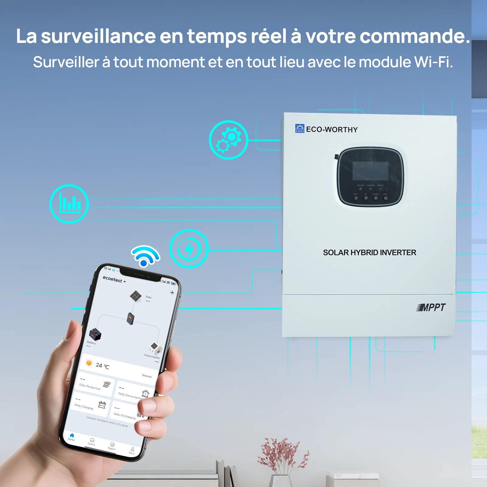 Chargeur-onduleur Solaire Tout-en-un ECO-WORTHY 48V 3000 W | MPPT 60A, Entrée PV 3400W - Image 6