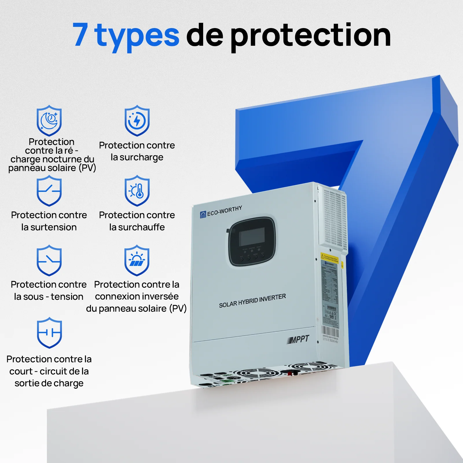 Chargeur-onduleur Solaire Tout-en-un ECO-WORTHY 48V 3000 W | MPPT 60A, Entrée PV 3400W - Image 7