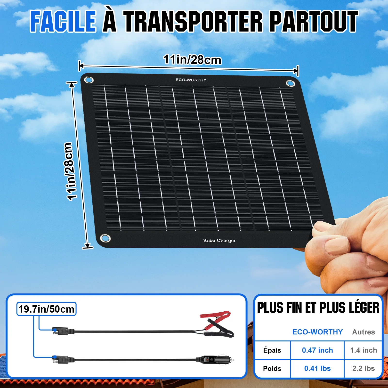 Chargeur solaire portable 10W pour batteries 12V en voiture et en bateau - Image 5