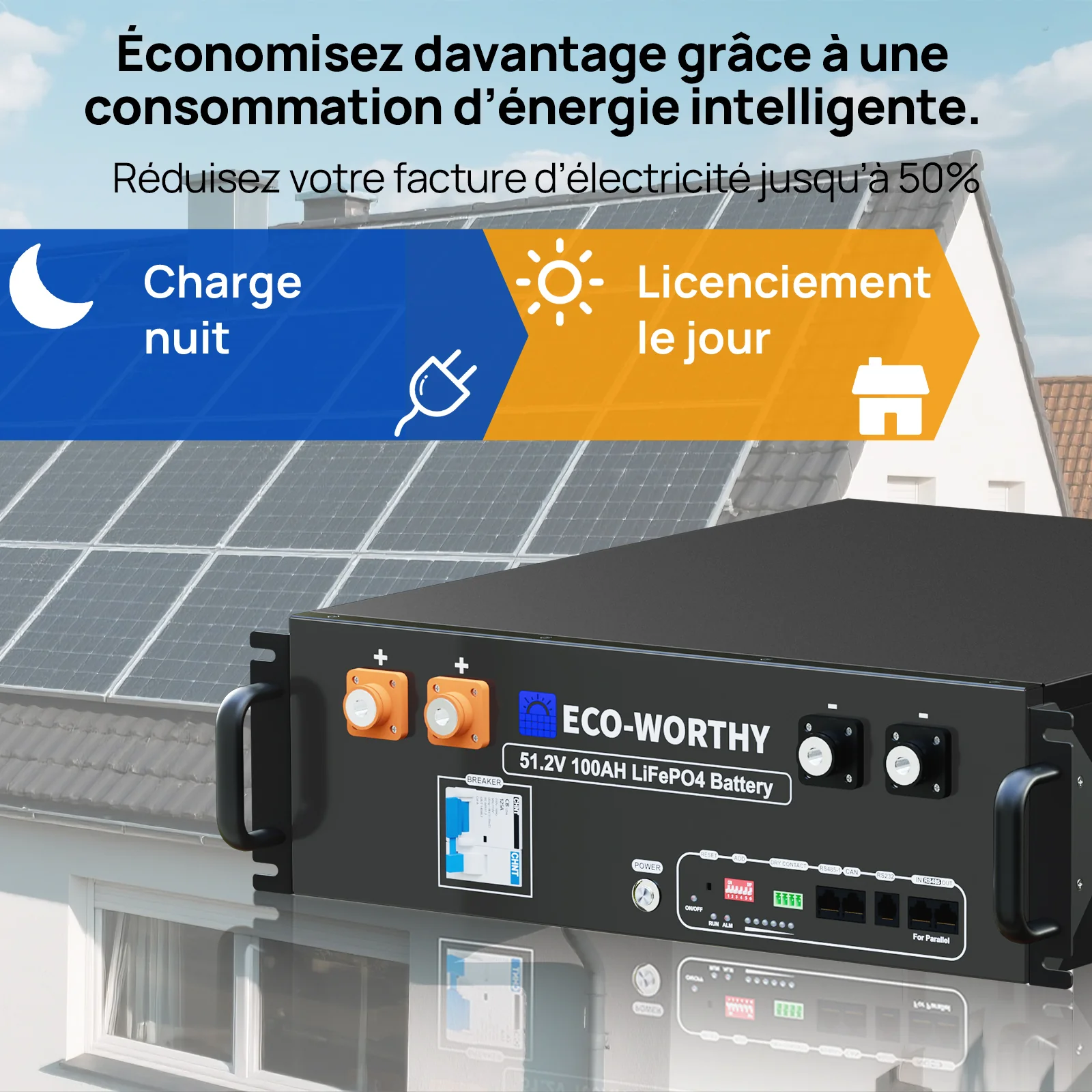 Eco-Worthy Batterie LiFePO4 48V 100Ah avec Onduleur All-in-One 3000W – Kit Solaire Autonome - Image 7