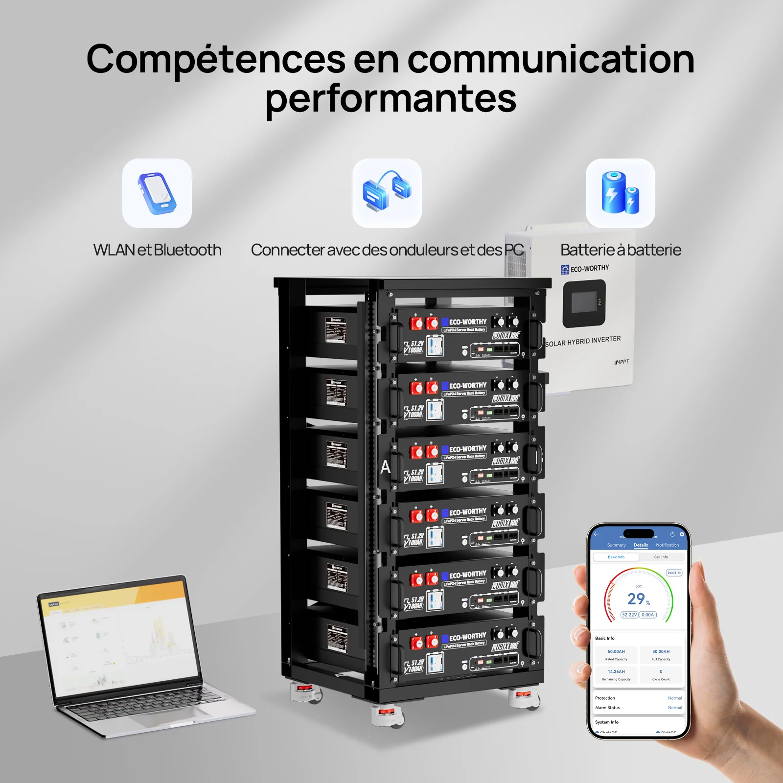 Eco-Worthy Batterie LiFePO4 rack 48 V 100 Ah avec Bluetooth et WiFi - IEC 61000 et Garantie 10 ans - Image 11