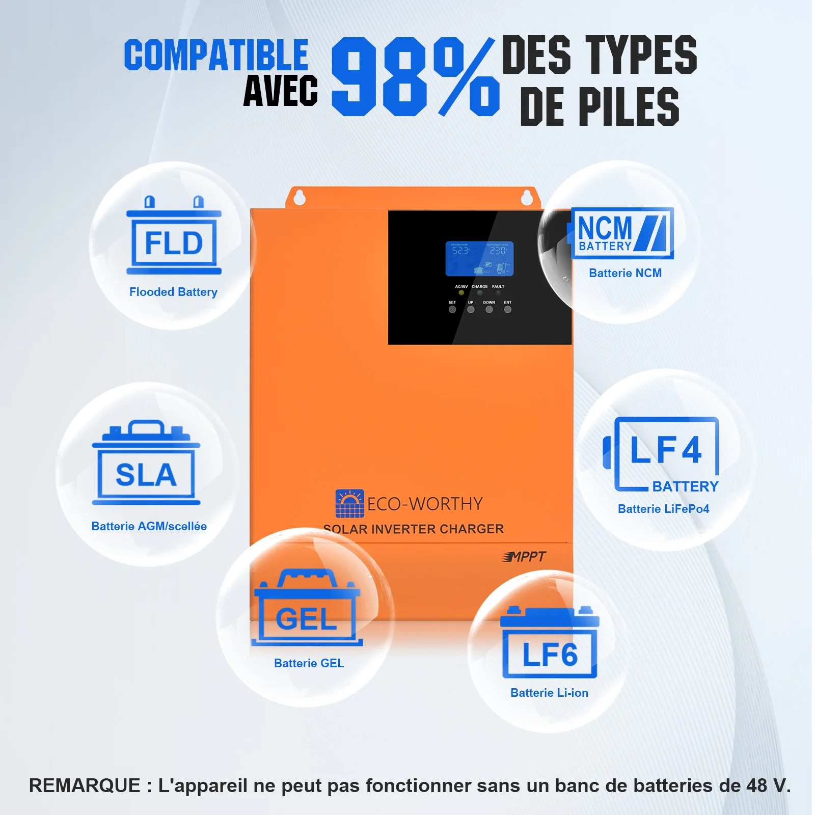 Eco-Worthy Kit d'alimentation de secours 5,12 kWh — batterie murale lithium 48V 100Ah et onduleur tout-en-un 5000W - Image 9