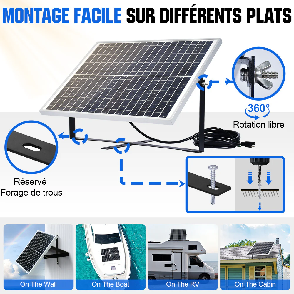 Kit de chargeur d'entretien pour panneau solaire monocristallin 25W 12V - Image 5