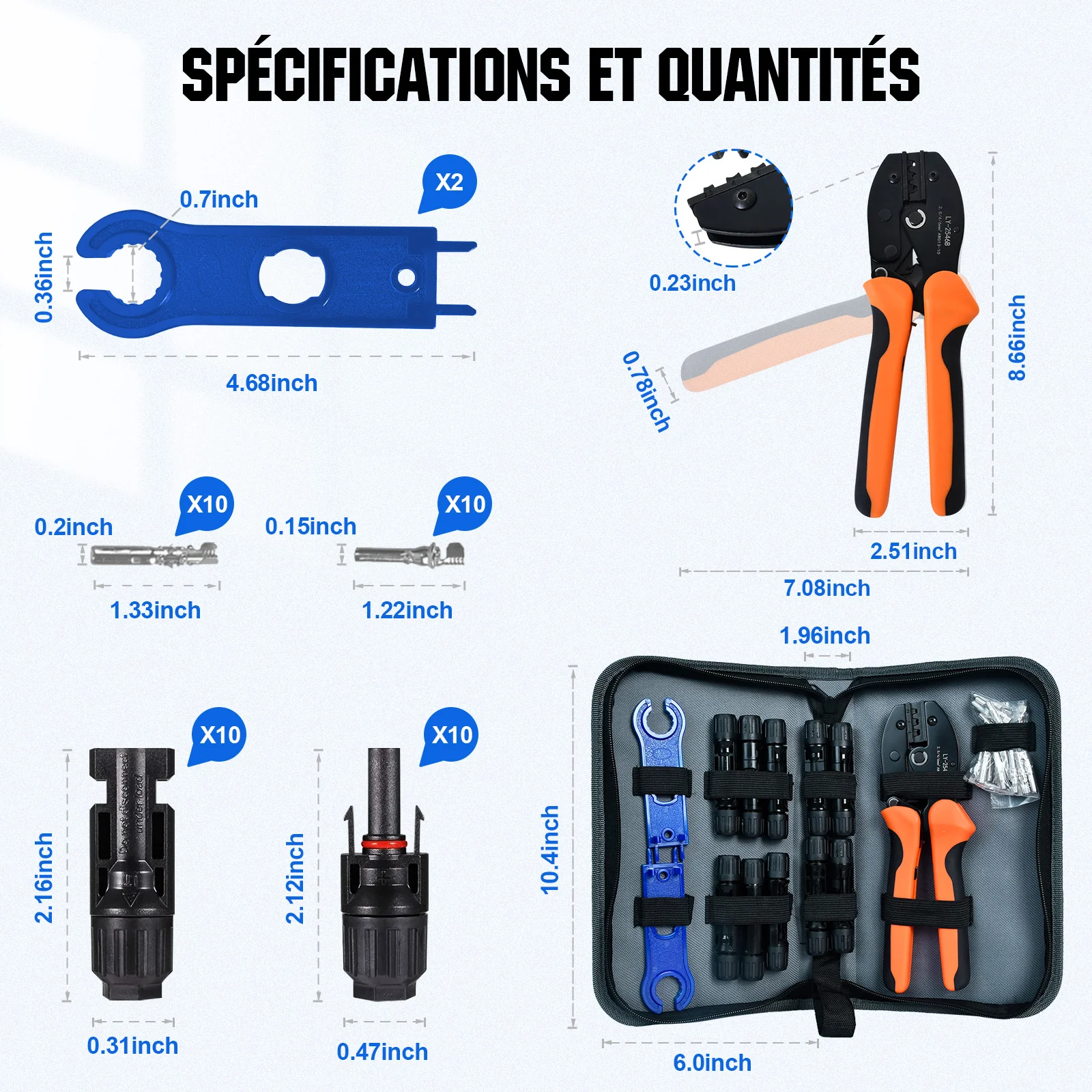 Kit d'outils de sertissage pour panneaux solaires, comprenant 10 paires de connecteurs et 2 clés. - Image 5