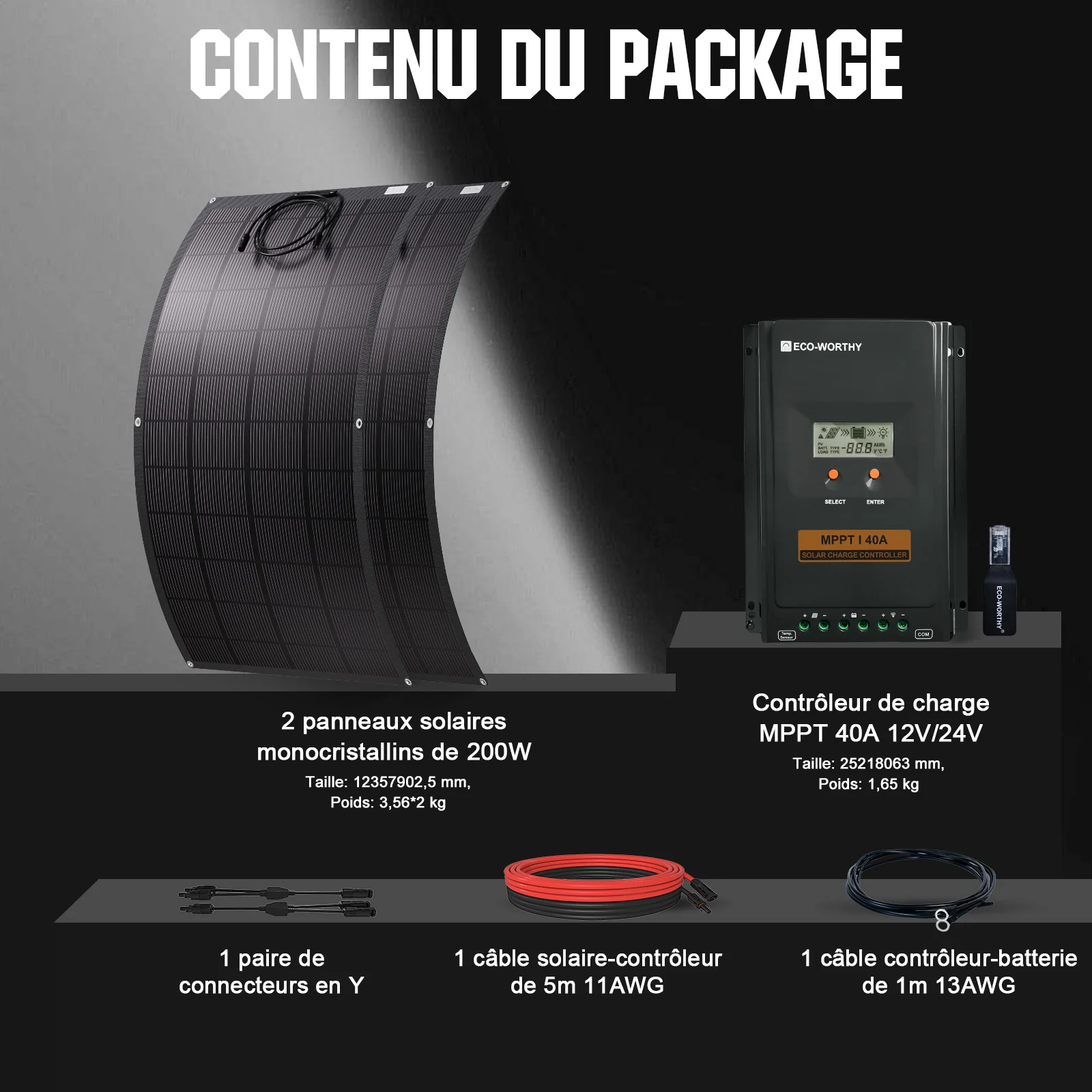 Eco-Worthy kit solaire hors réseau 400W 12V pour camping-car avec MPPT 40A - Image 3